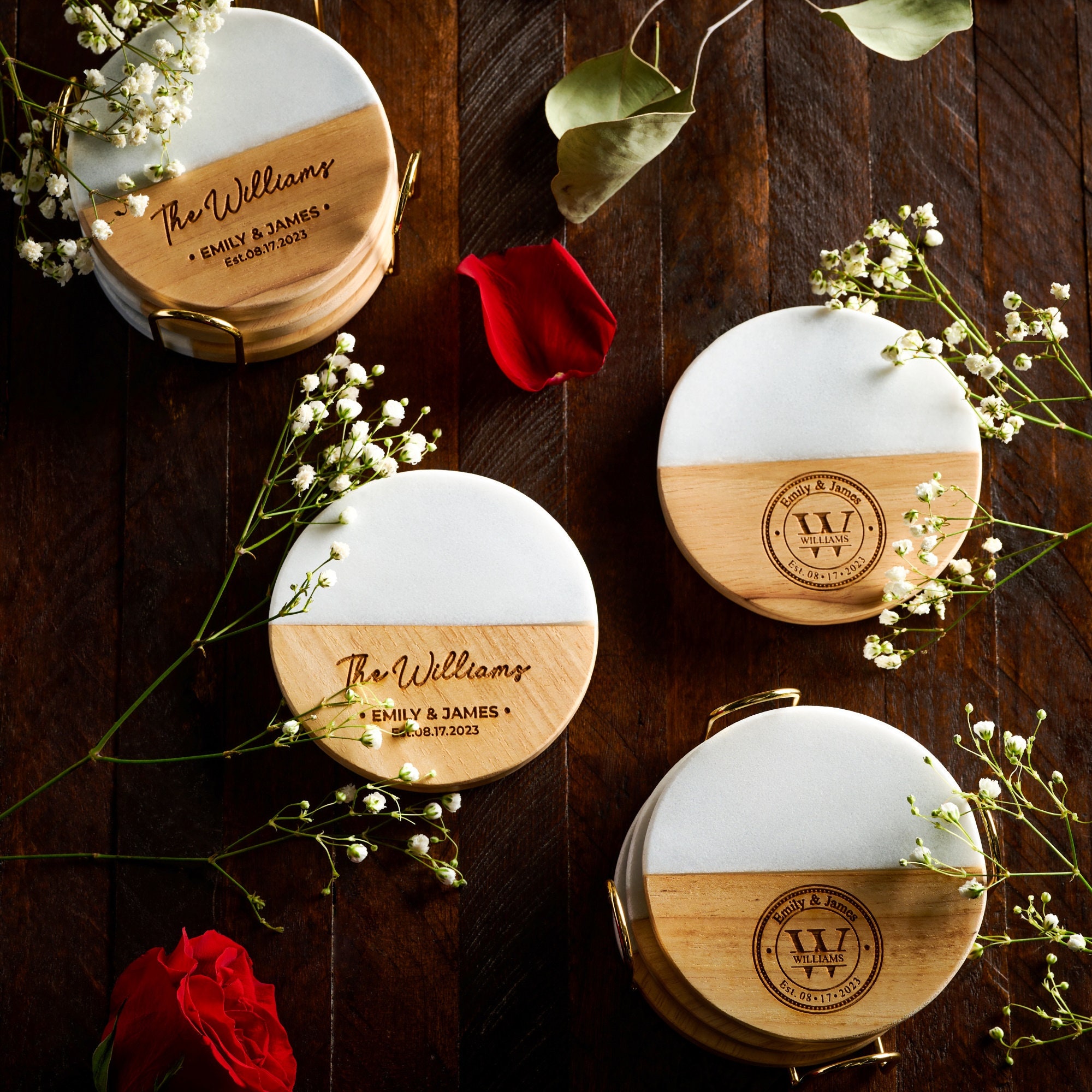 Personalized Engraved Marble Wood Coasters for Unique & Love | JNSDec04