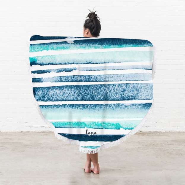 Personalized Ombre Stripes Round Beach Towels for Unique & Love | JNSTowel03