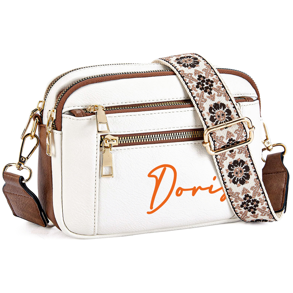 Personalized Name Leather Crossbody Bag with Colorful Straps for Unique & Love | JNSBag73
