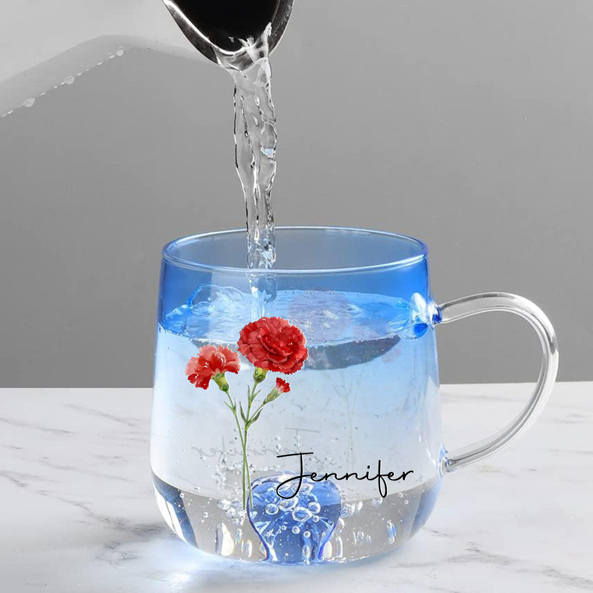 Personalized Birth Month Flower Glass Mug for Unique & Love | JNSDec138