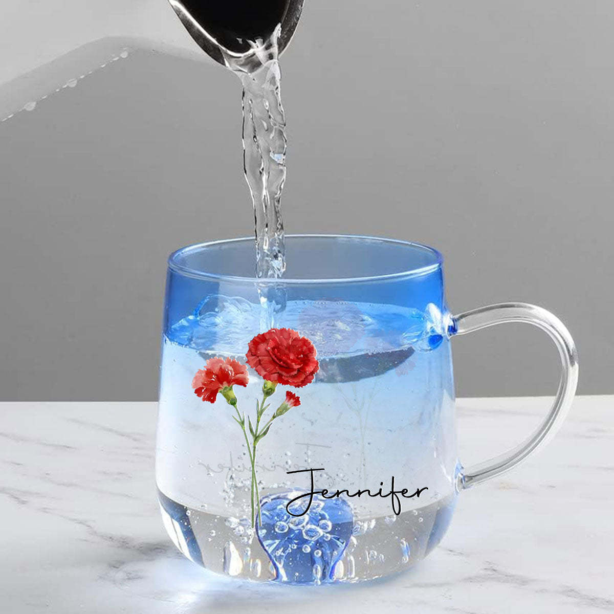Personalized Birth Month Flower Glass Mug for Unique & Love | JNSDec138