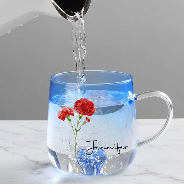 Personalized Birth Month Flower Glass Mug for Unique & Love | JNSDec138