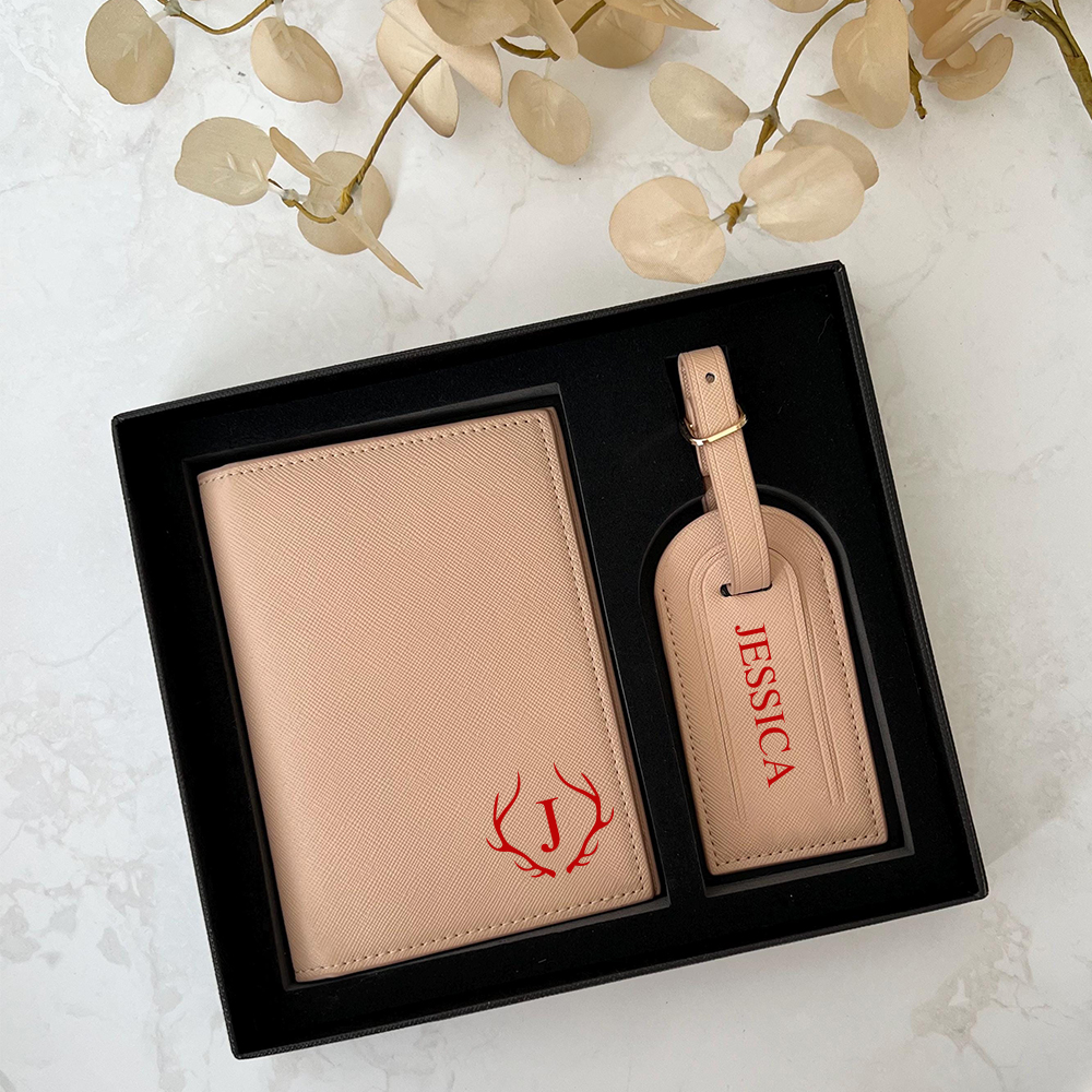 Personalized Leather Passport Wallet & Luggage Tag for Unique & Love | JNSCase04