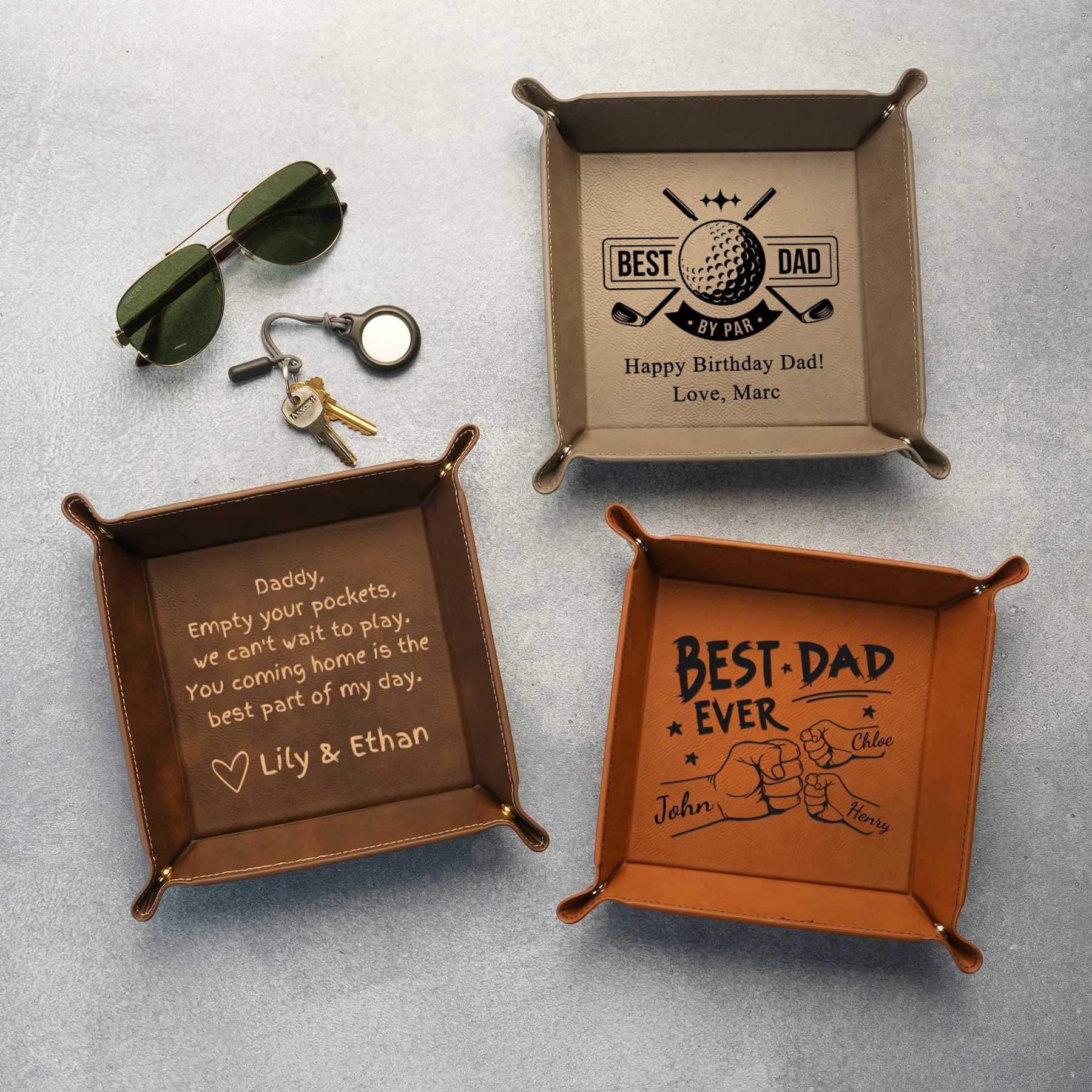 Personalized Leather Valet Tray for Dad for Unique & Love | JNSDec209