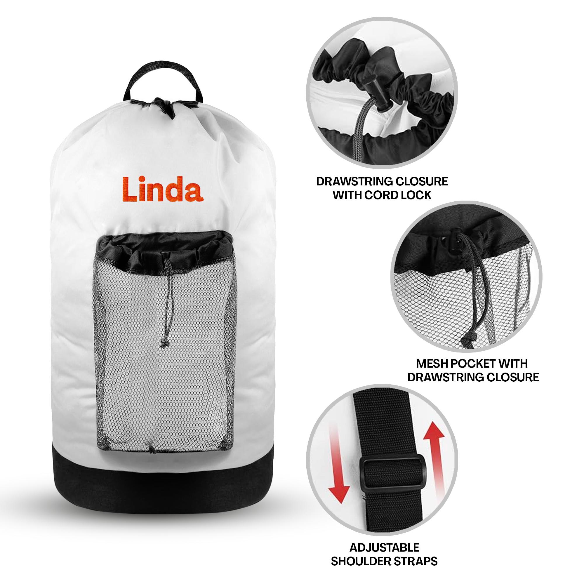 Personalized Name Embroidered Travel Laundry Bag with Shoulder Strap & Mesh Pocket | JNSBag99