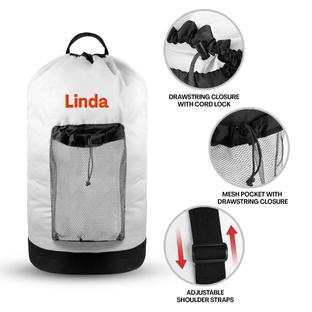Personalized Name Embroidered Travel Laundry Bag with Shoulder Strap & Mesh Pocket | JNSBag99