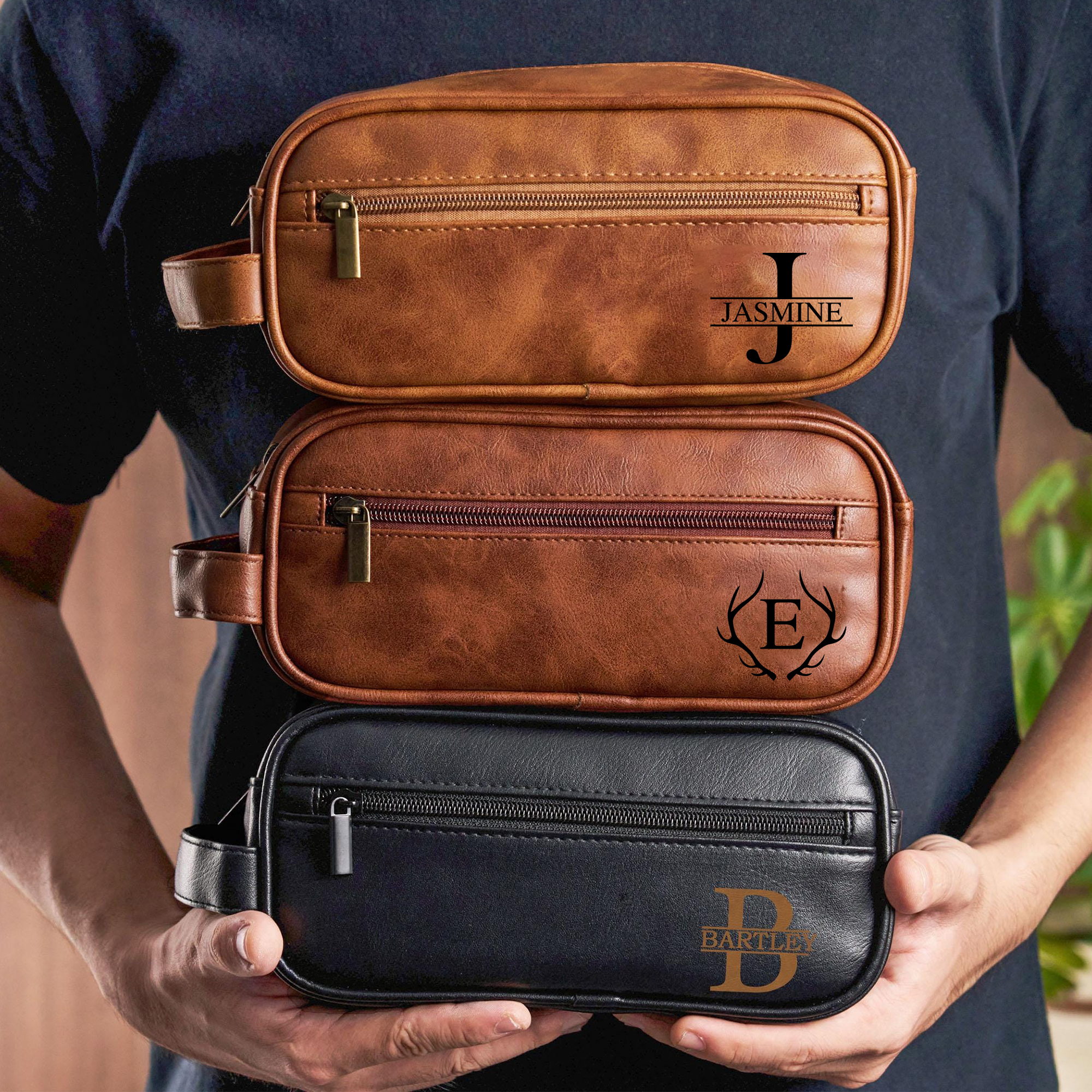 Personalized Leather Monogram Engraved Toiletry Bag for Unique & Love | JNSBag71