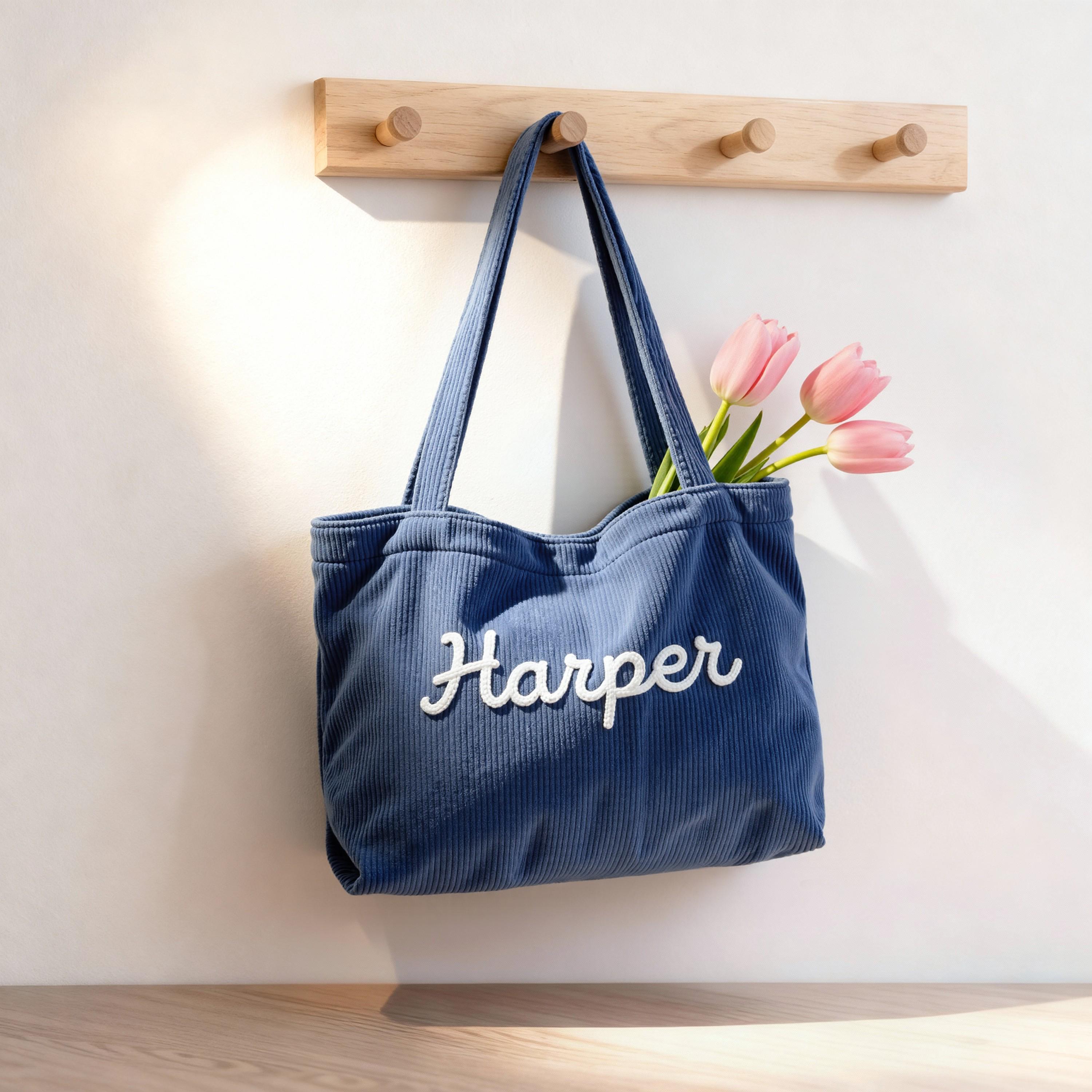 Personalized Hand Embroidered Corduroy Tote Bag for Unique & Love | JNSBag133