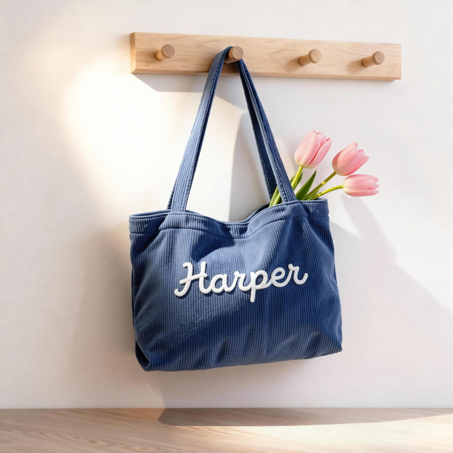Personalized Hand Embroidered Corduroy Tote Bag for Unique & Love | JNSBag133