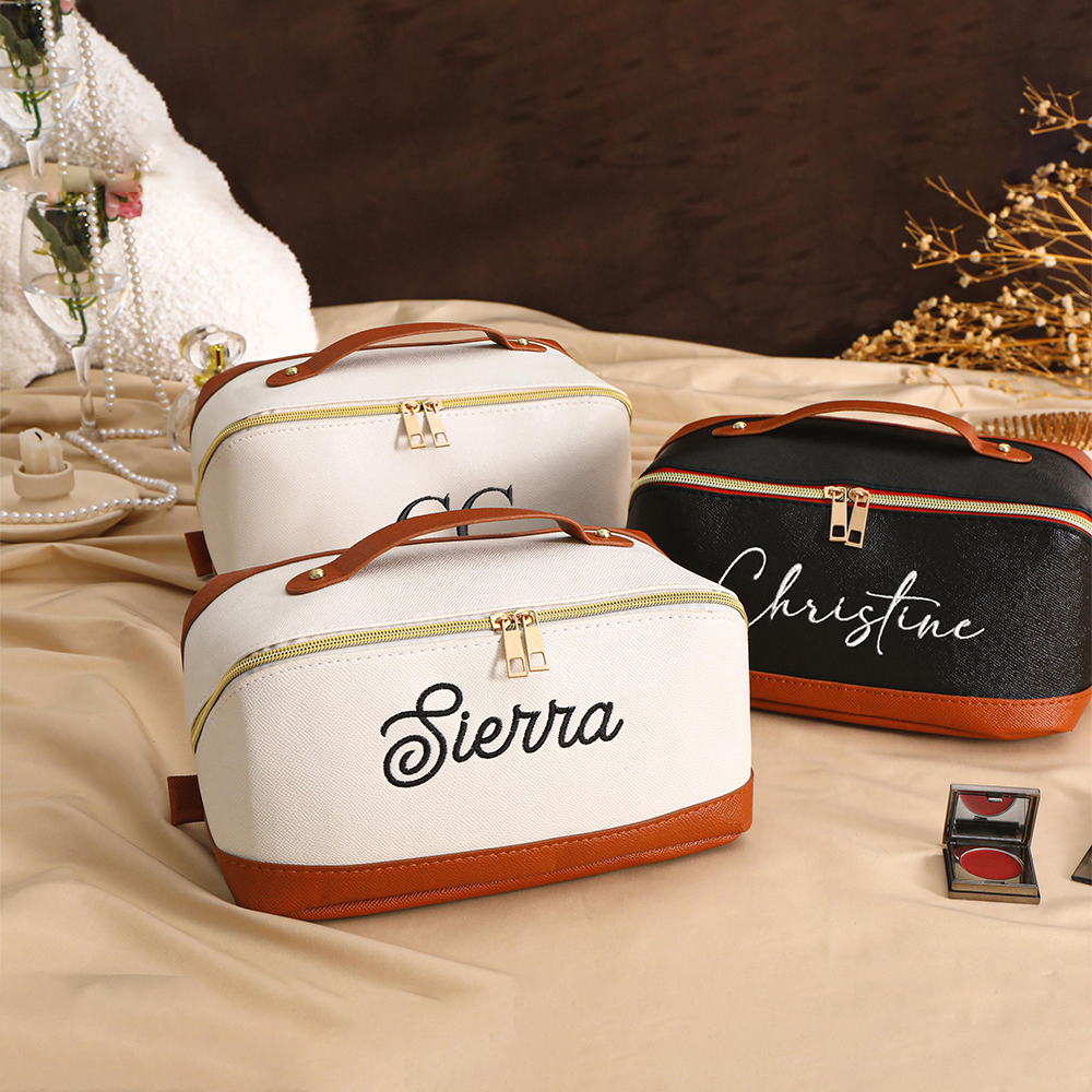 Personalized Embroidered Leather Makeup Bag for Unique & Love | JNSBag107