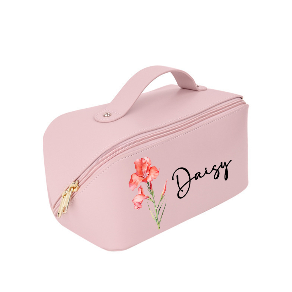 Personalized Birth Flower Leather Makeup Bag for Unique & Love | JNSBag88