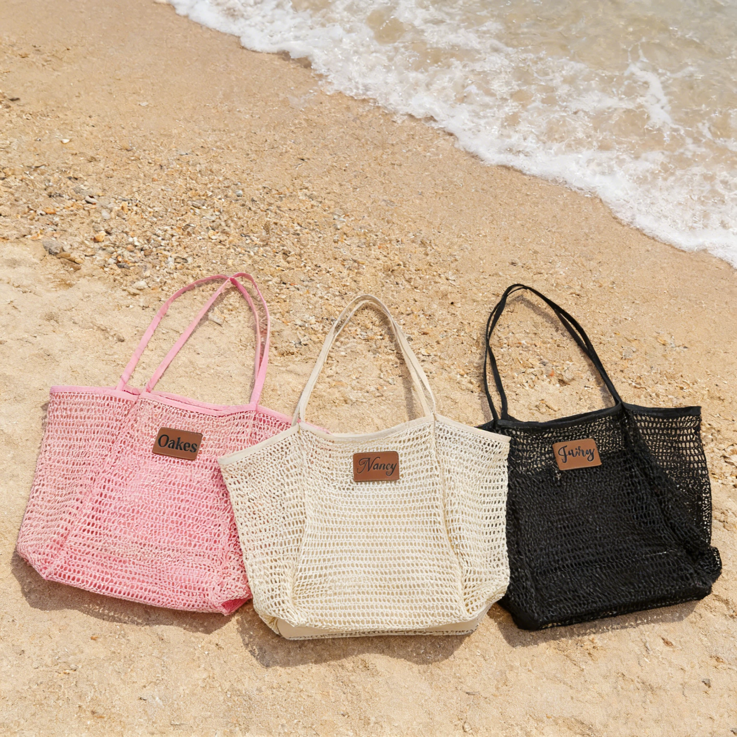 Personalized Name Leather Patch Beach Tote Bag for Unique & Love | JNSBag124