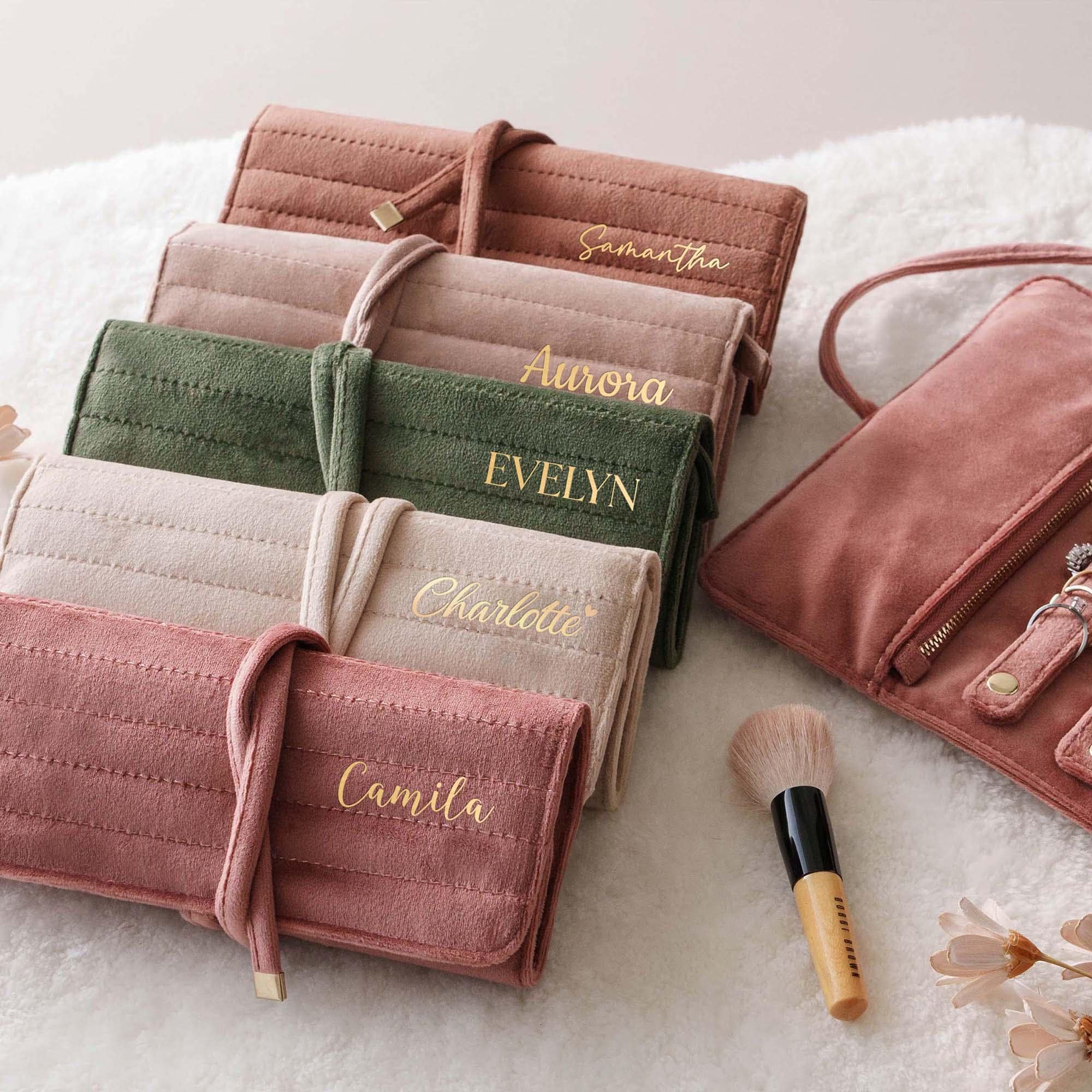Personalized Monogrammed Velvet Travel Jewelry Rolls | JNSBag77