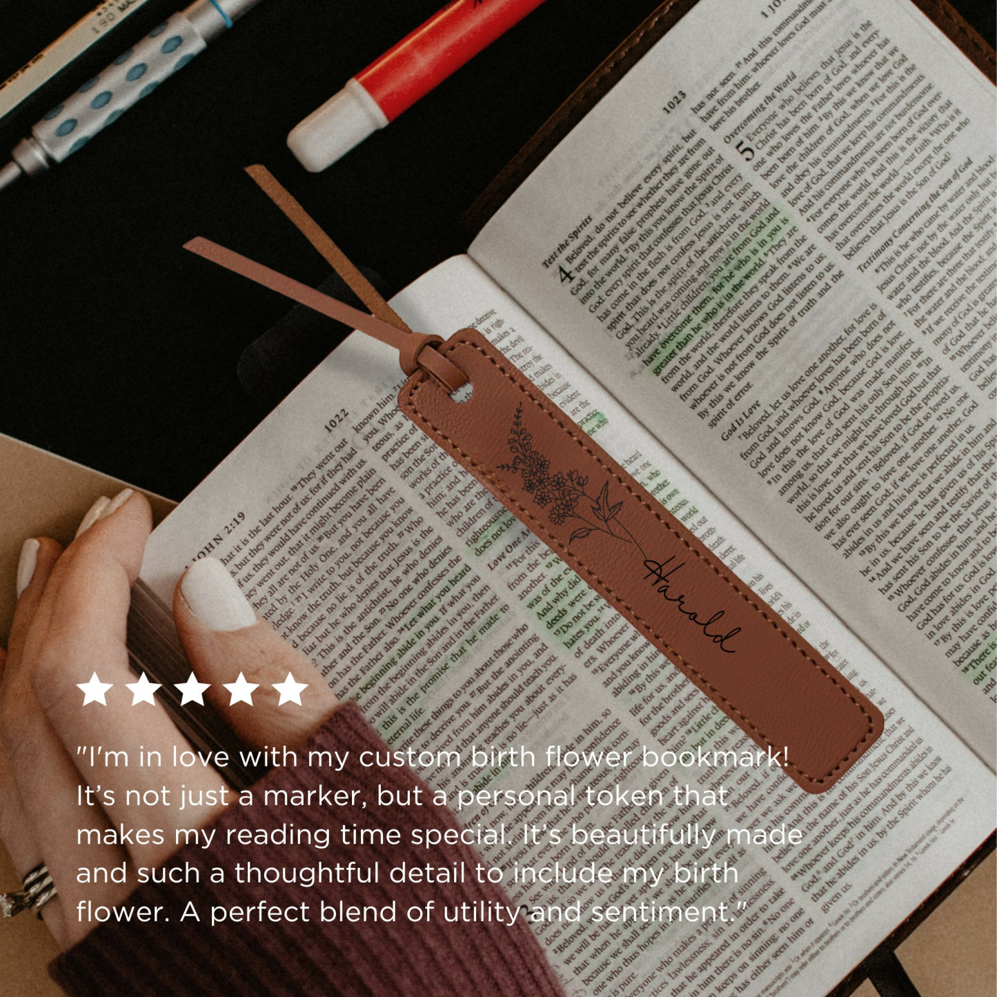 Personalized Birth Month Flower Leather Bookmark for Unique & Love | JNSDec34