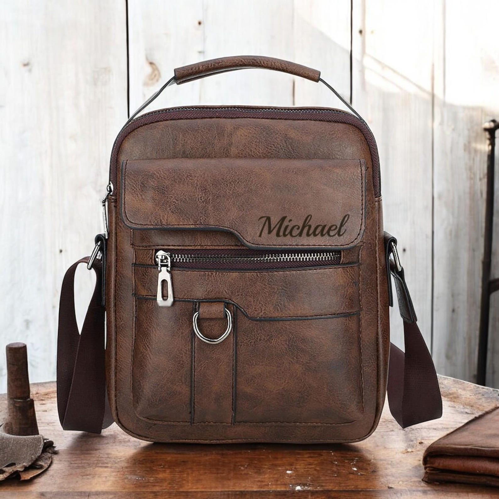 Personalized Engraved Leather Crossbody Messenger Shoulder Bag for Unique & Love | JNSBag109