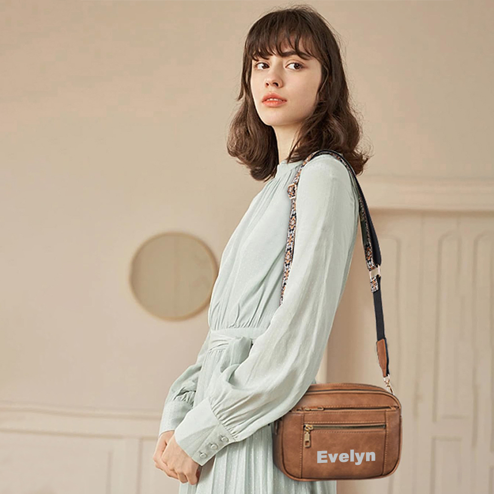 Personalized Name Leather Crossbody Bag with Colorful Straps for Unique & Love | JNSBag73