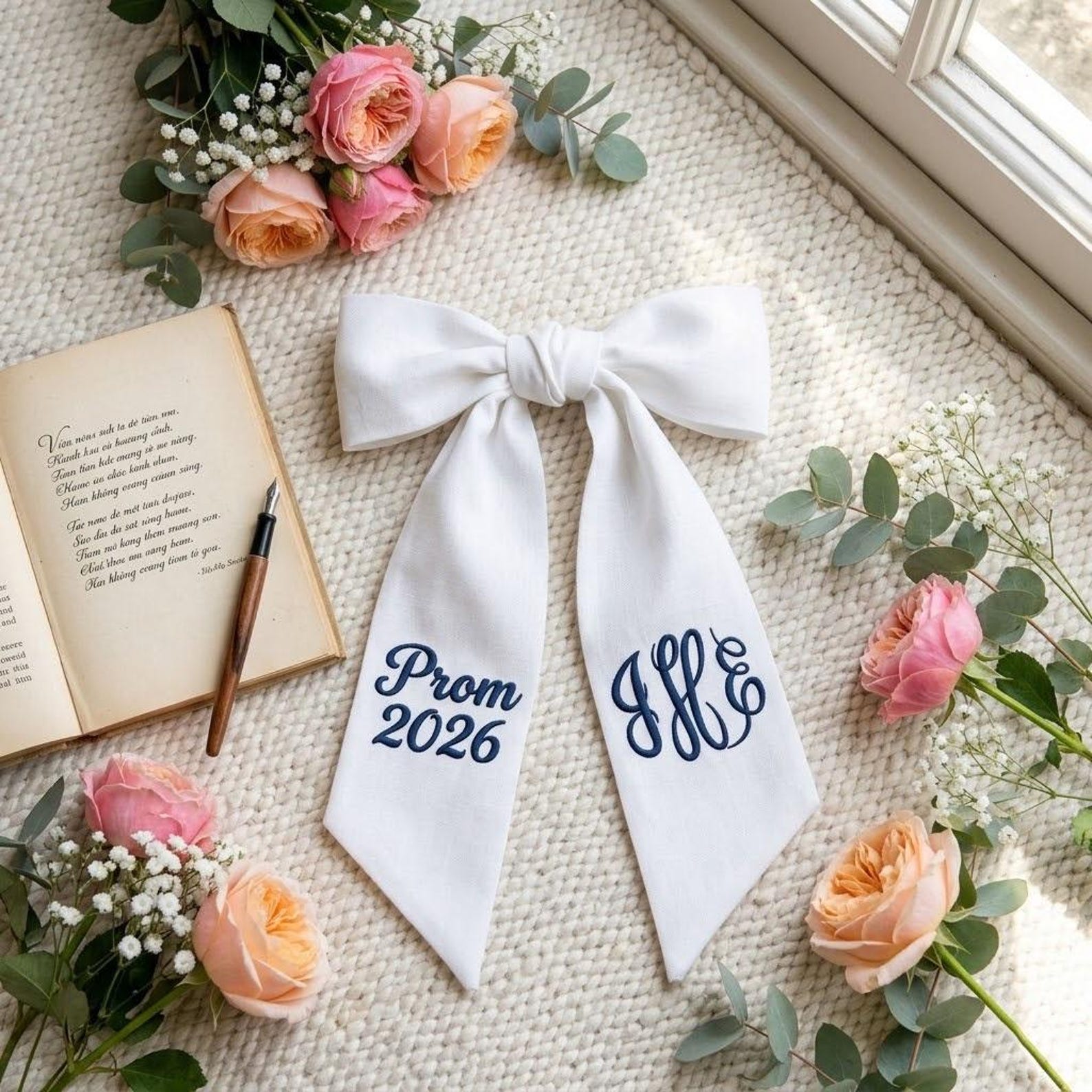 Personalized Monogram Embroidered Prom Couple Bouquet Sash for Unique & Love | JNSDec208