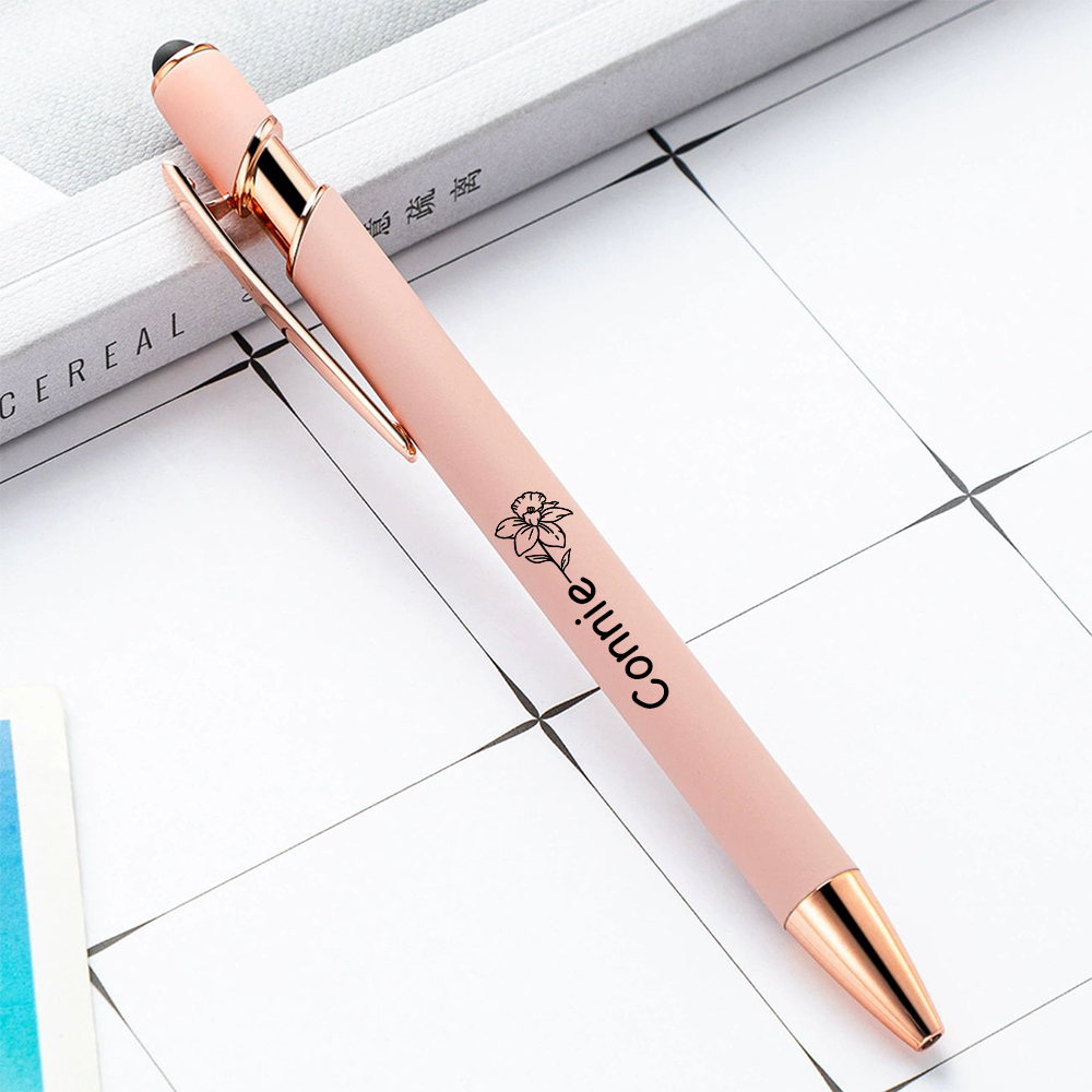 Personalized Morandi Color Birth Flower Retractable Ballpoint Pen for Unique & Love | JNSTool18