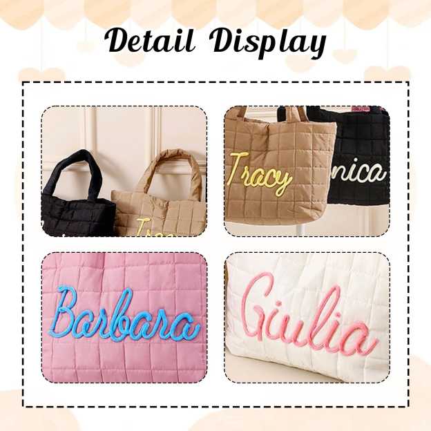 Personalized Hand Embroidered Quilted Nylon Tote Bag for Unique & Love | JNSBag120