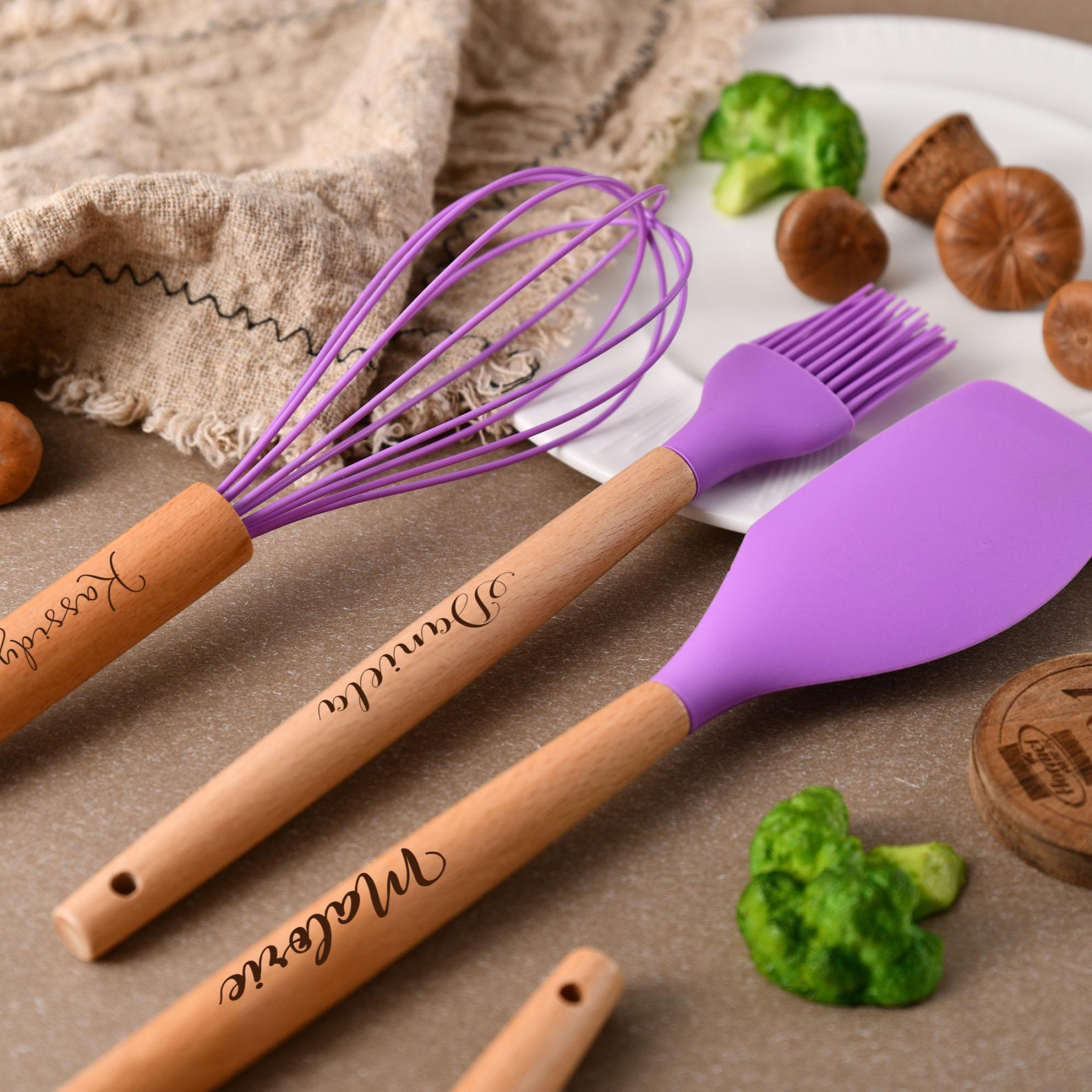 Personalized Name Engraving Silicone Kitchen Utensils 3-Piece Set for 