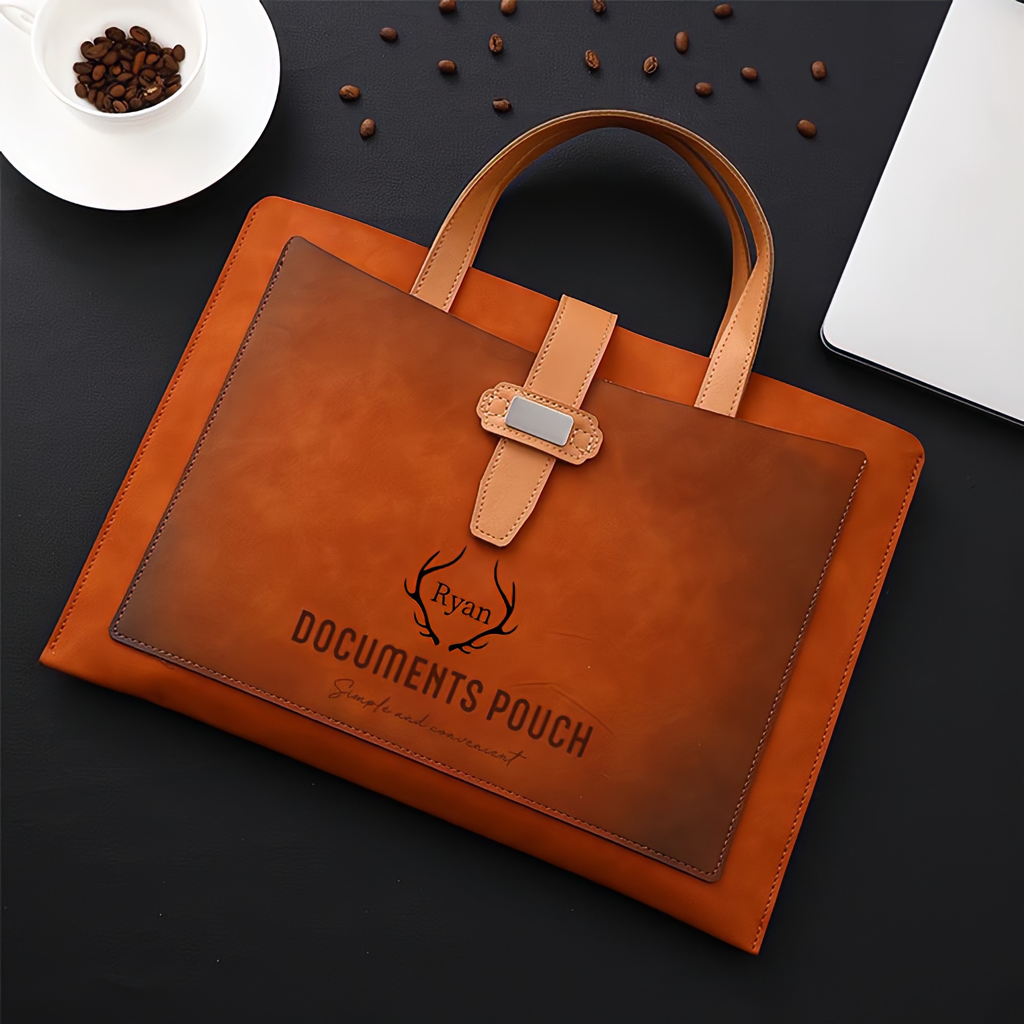 Personalized Monogram Leather Document Bag | JNSBag69