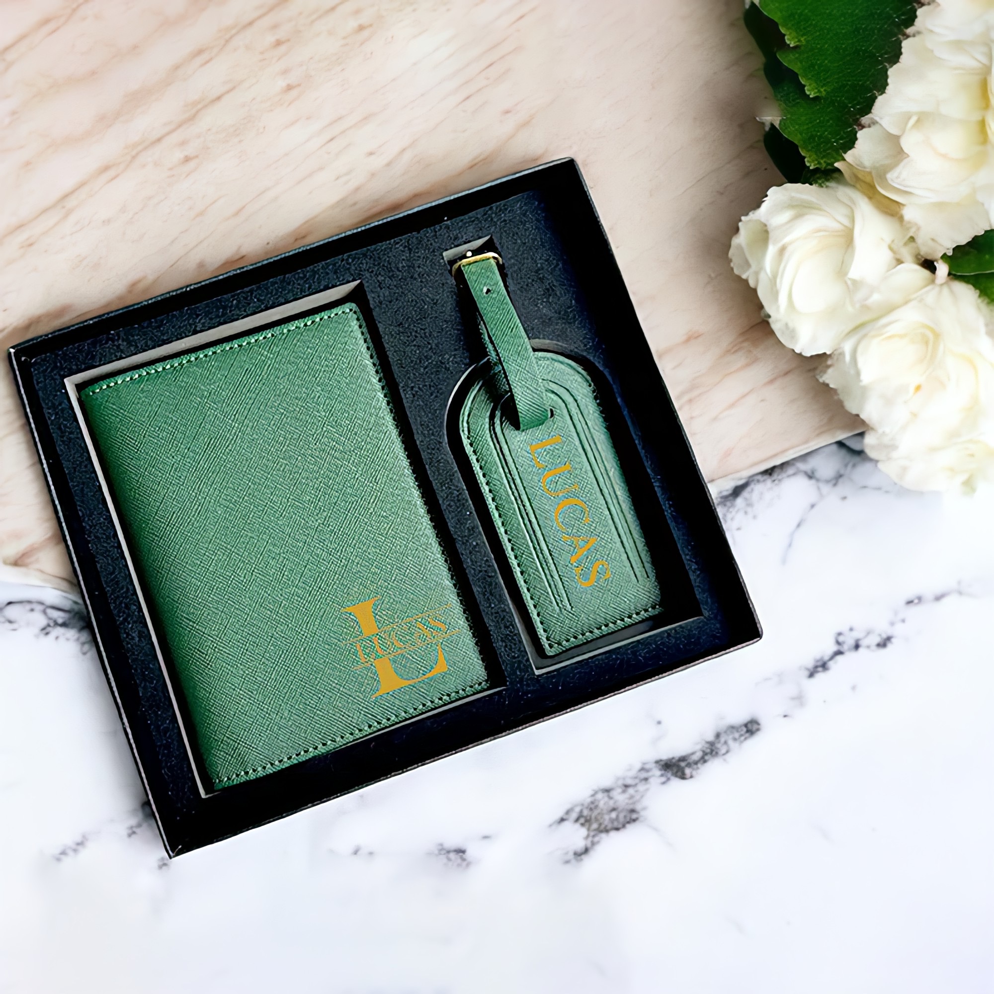 Personalized Leather Passport Wallet & Luggage Tag for Unique & Love | JNSCase04