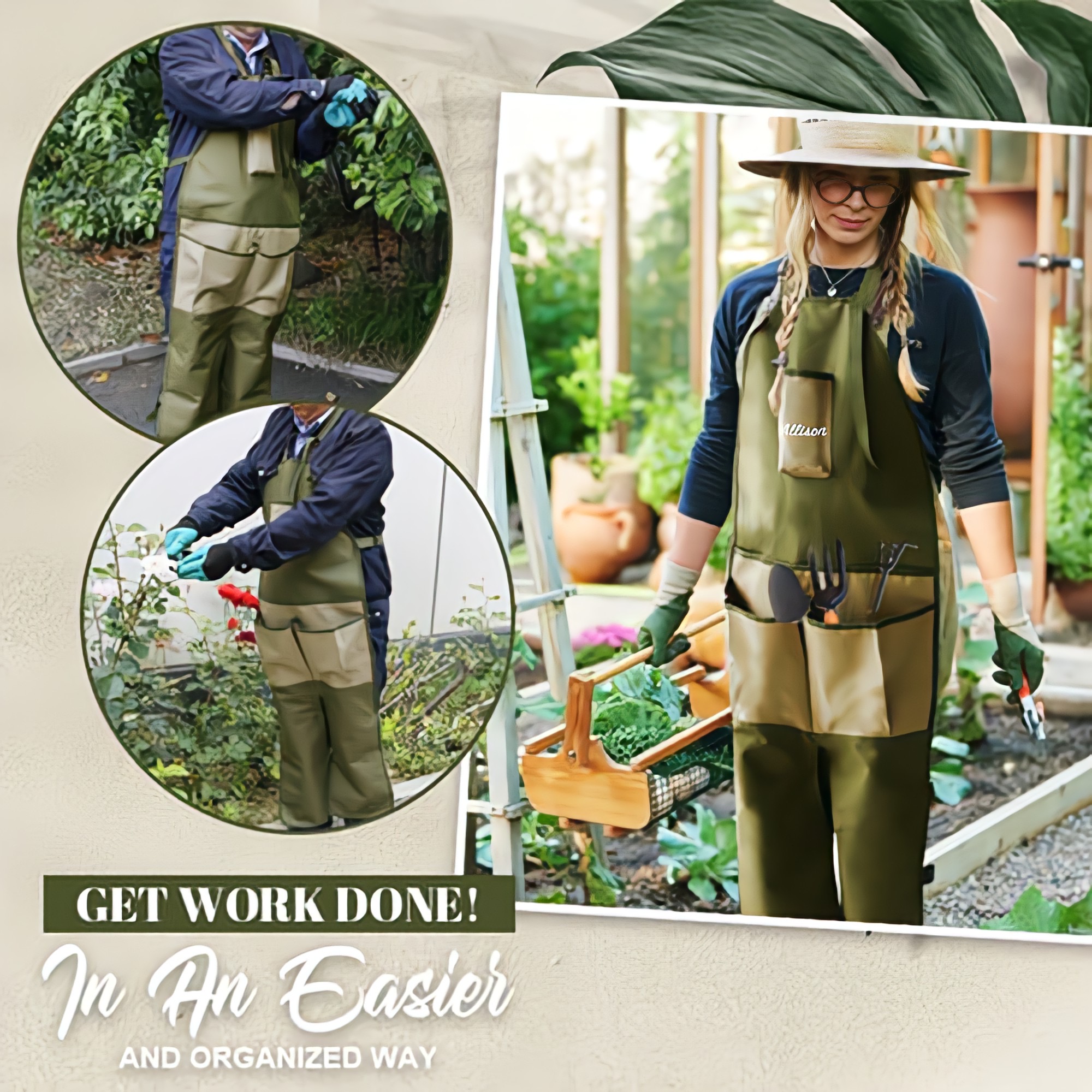 Personalized Monogrammed Garden Multiple Pocket Apron with Leg Protector | JNSCloth41