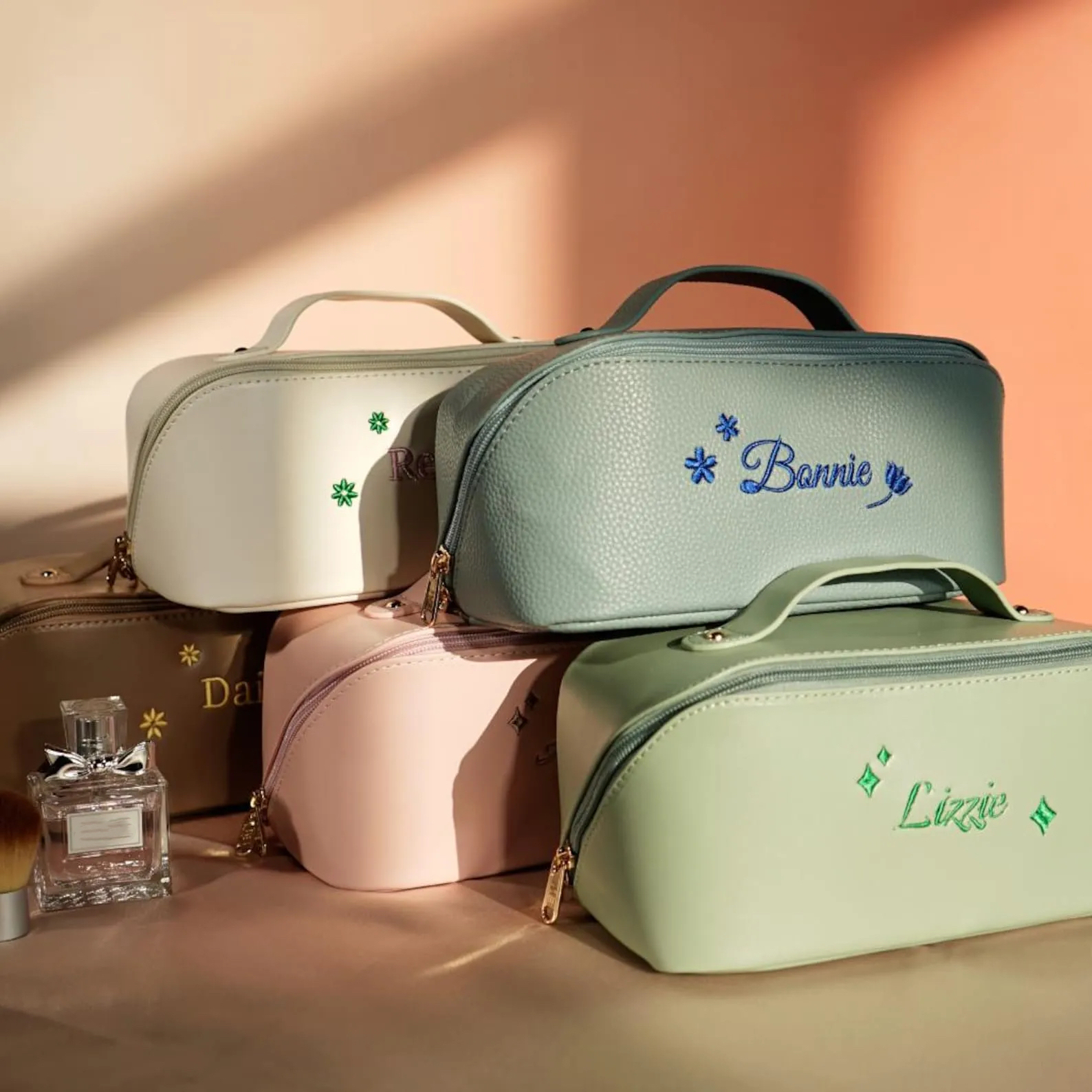 Personalized Embroidered Leather Makeup Bag for Unique & Love | JNSBag85