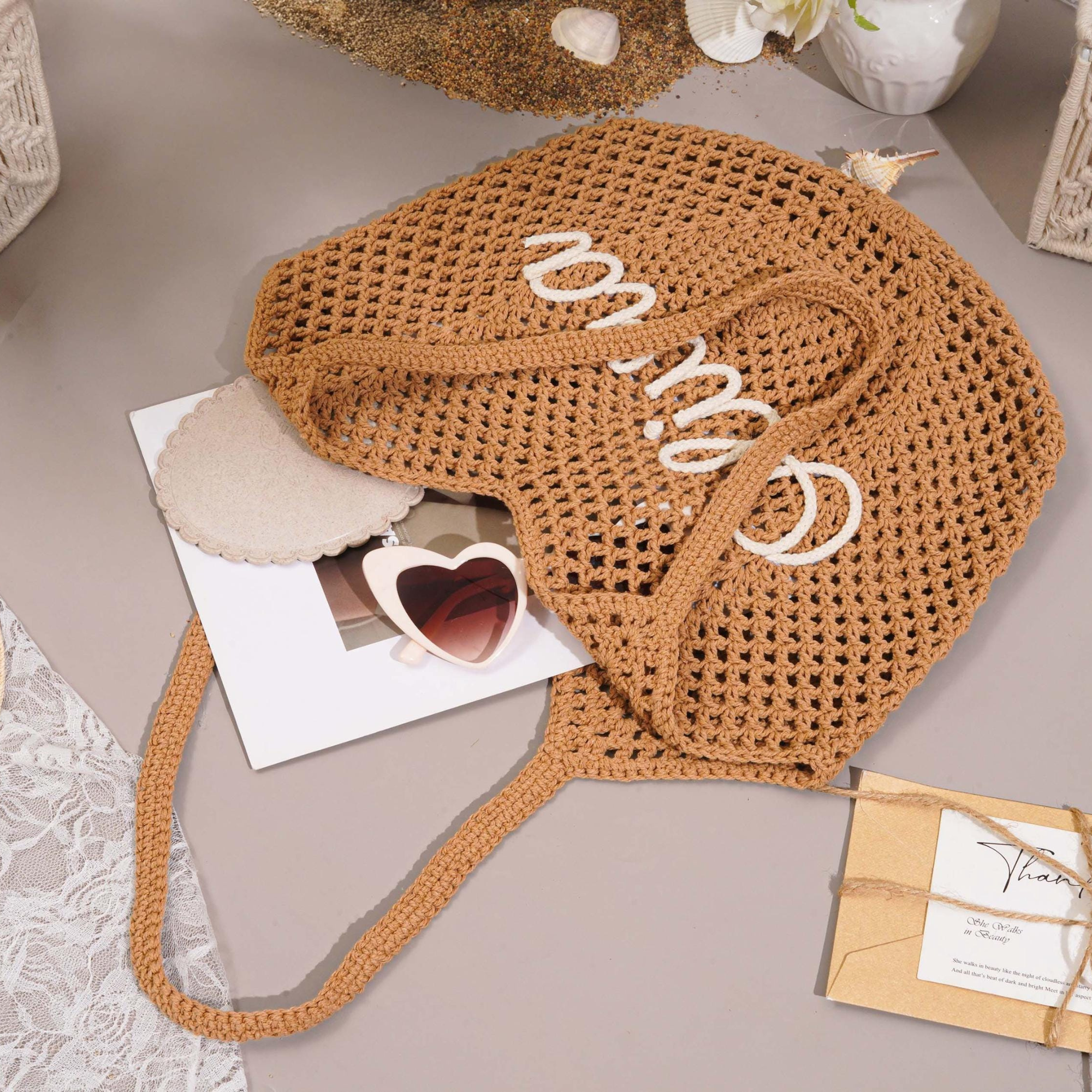 Personalized Hand Embroidered Crochet Beach Tote Bag for Unique & Love | JNSBag122