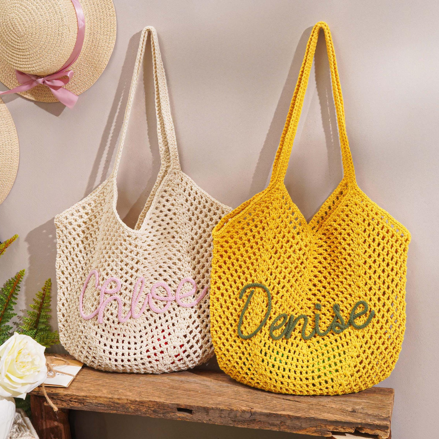 Personalized Hand Embroidered Crochet Beach Tote Bag for Unique & Love | JNSBag122