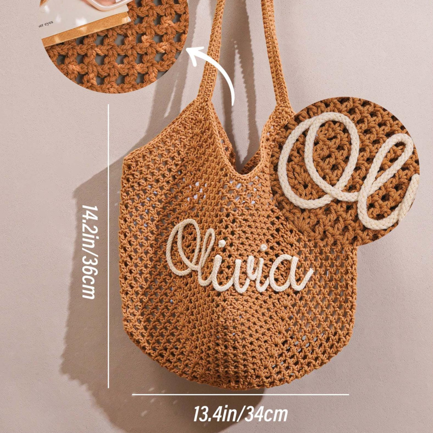 Personalized Hand Embroidered Crochet Beach Tote Bag for Unique & Love | JNSBag122