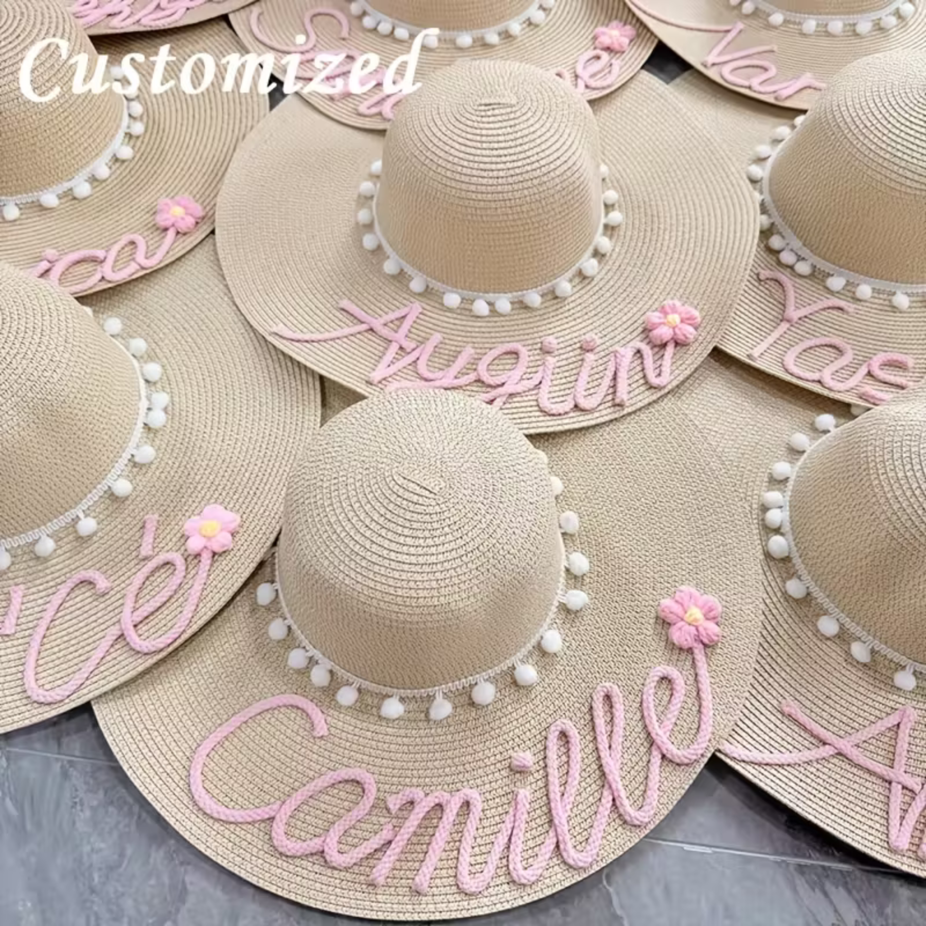 Personalized Hand Embroidered Floppy Straw Beach Hat for Unique & Love | JNSHat15
