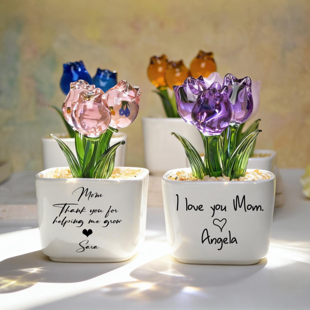 Personalized Glass Everlasting Tulips Potted For Unique & Love | JNSDec202