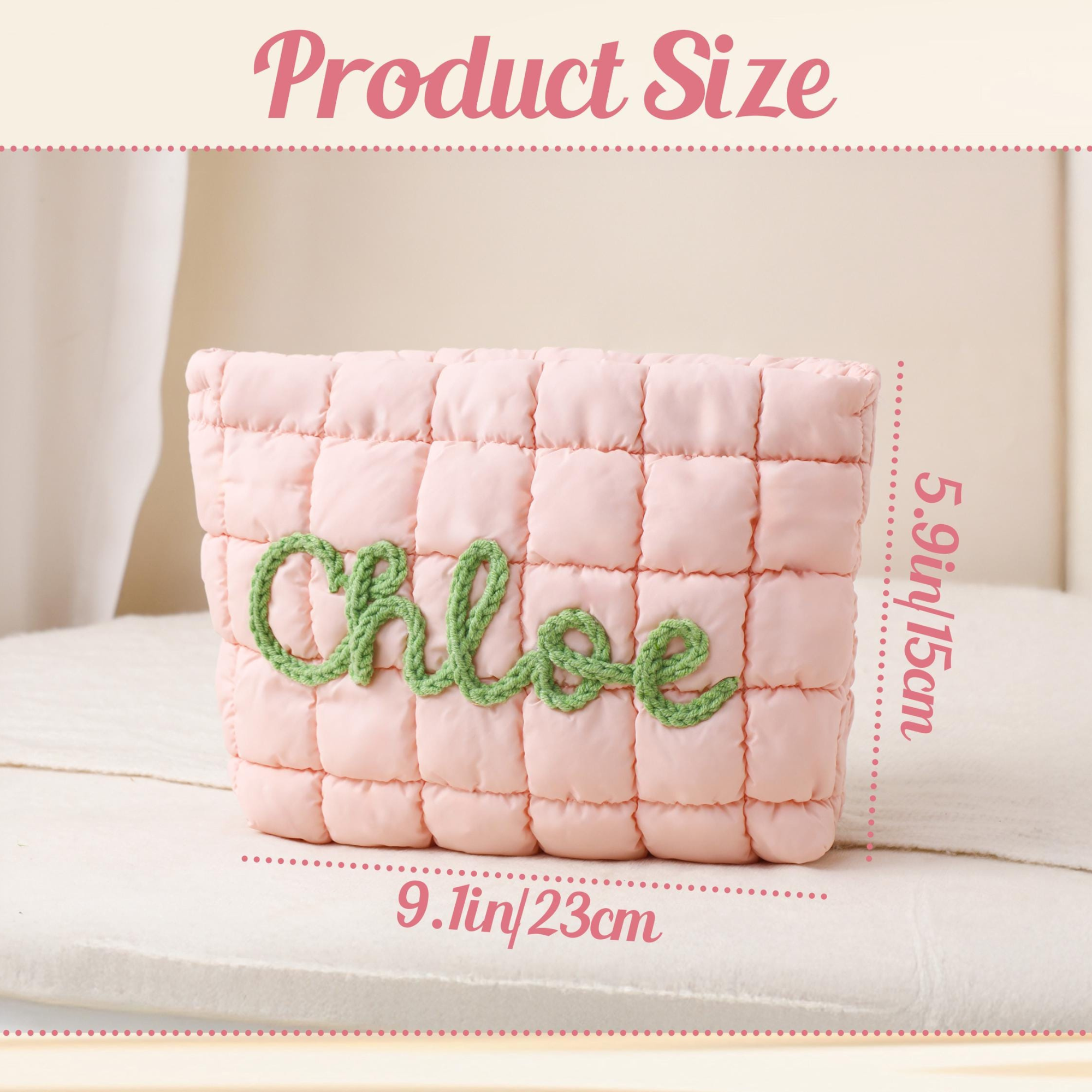 Personalized Hand Embroidered Quilted Zipper Makeup Bag for Unique & Love | JNSBag126