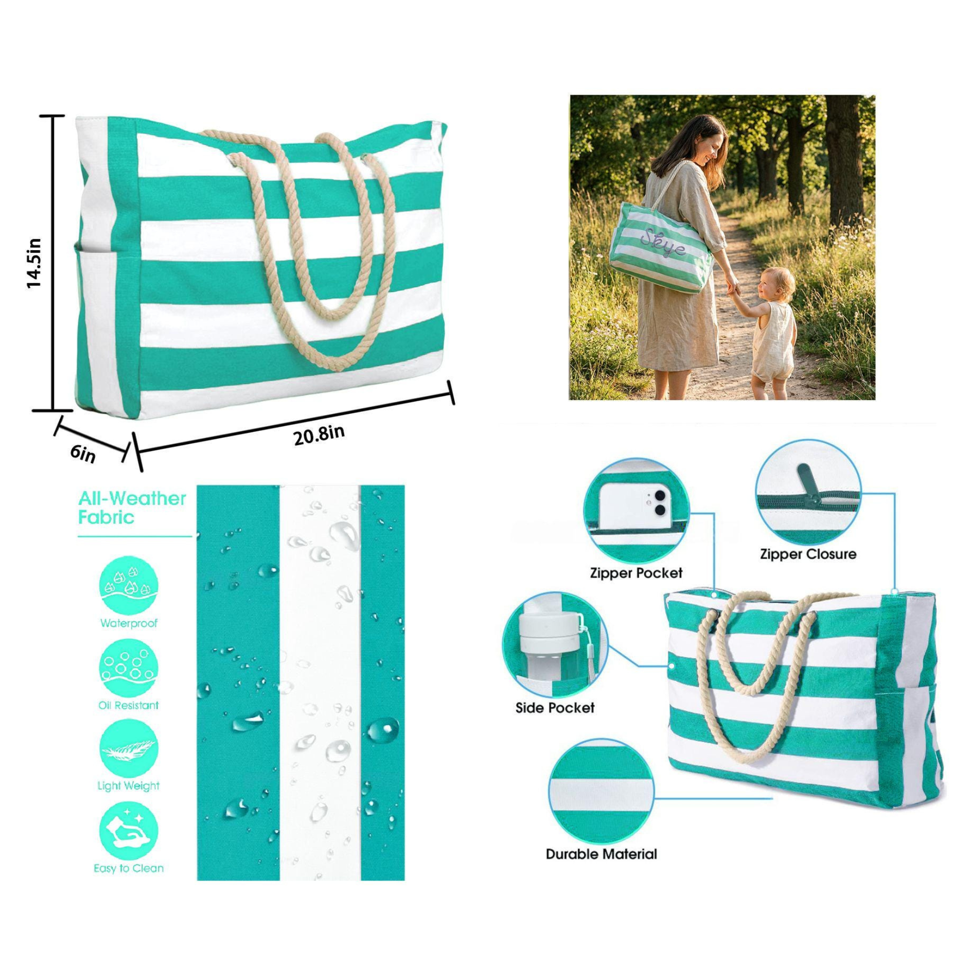Personalized Hand Embroidered Waterproof Beach Tote Bag for Unique & Love | JNSBag128