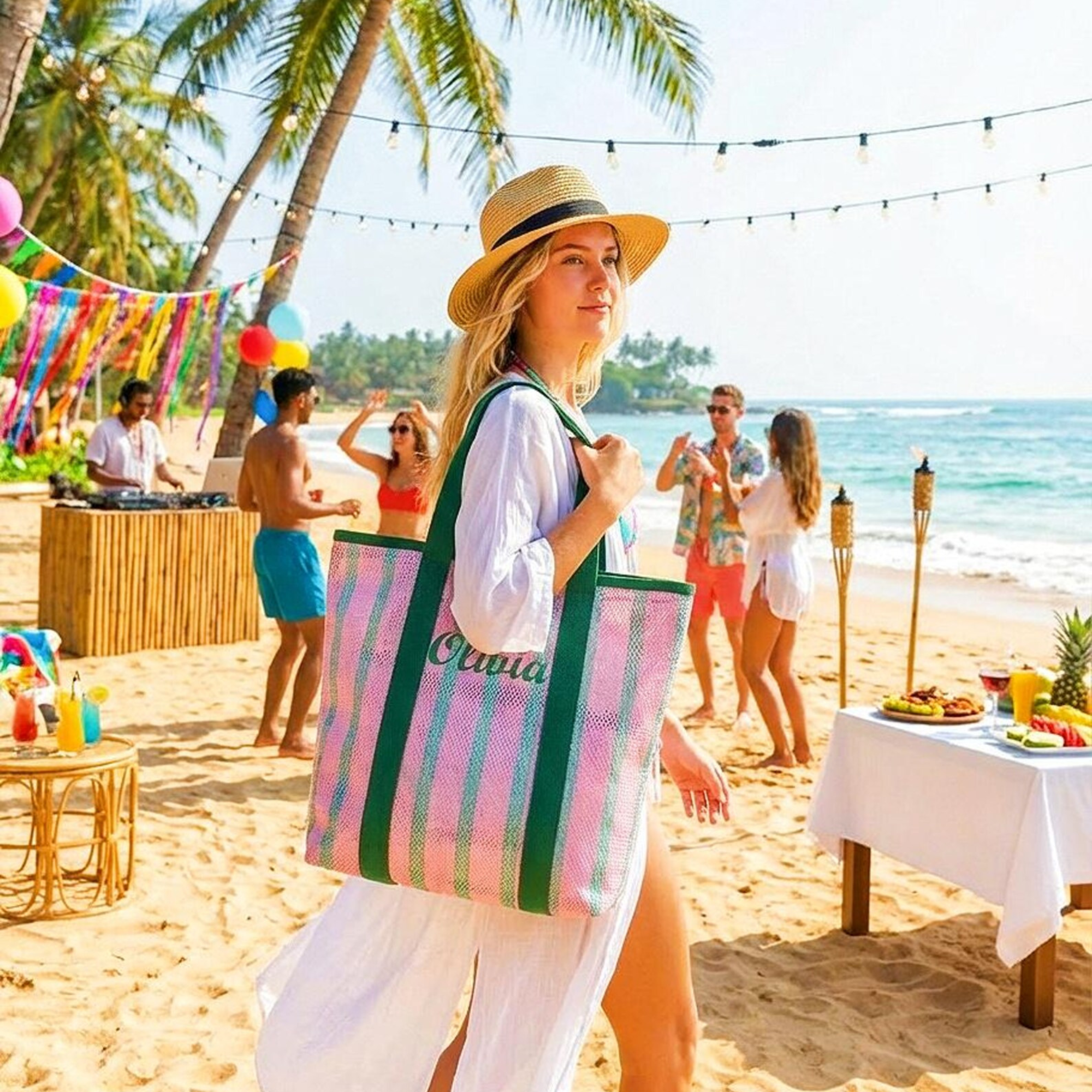 Personalized Embroidered Mesh Beach Bag for Unique & Love | JNSBag132
