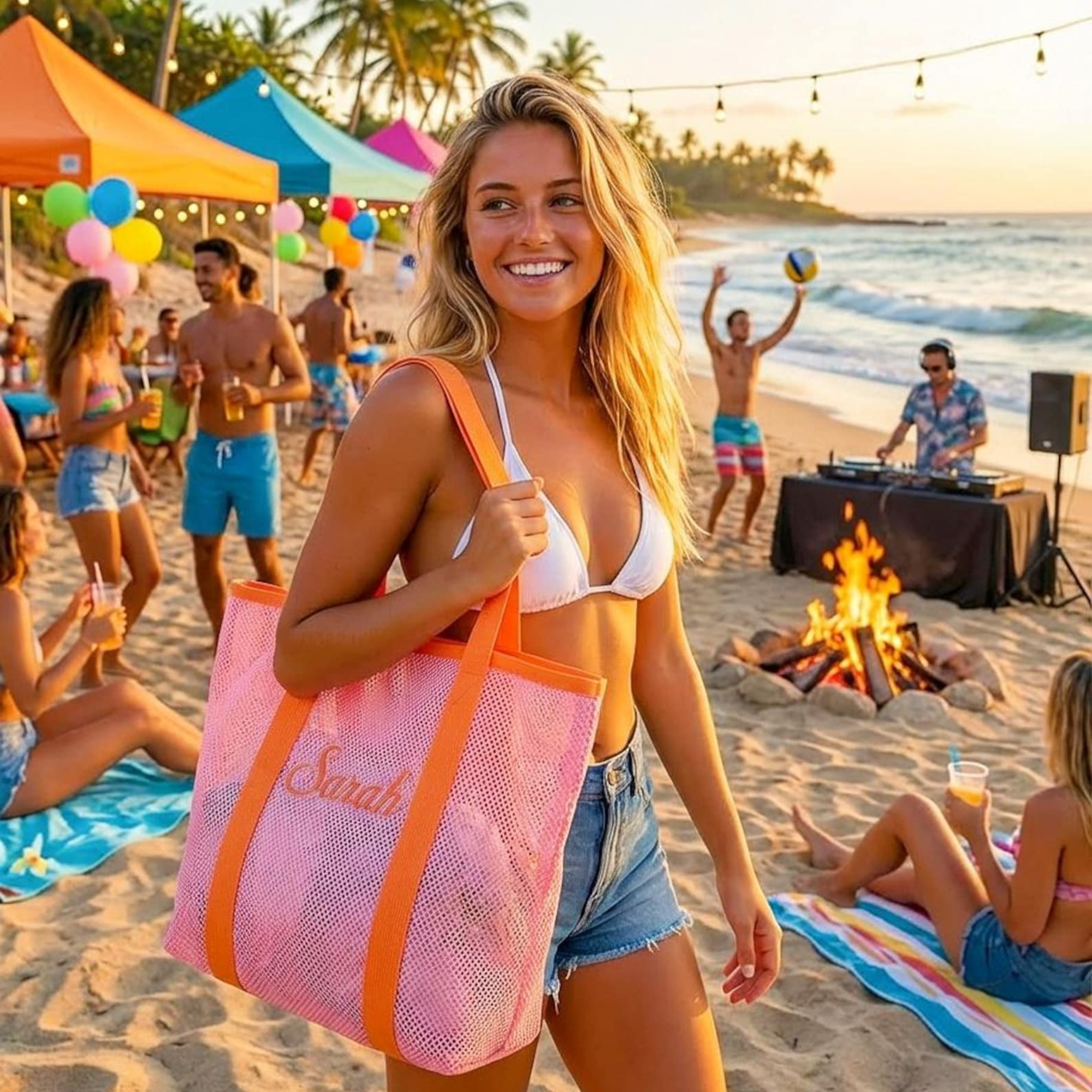Personalized Embroidered Mesh Beach Bag for Unique & Love | JNSBag132