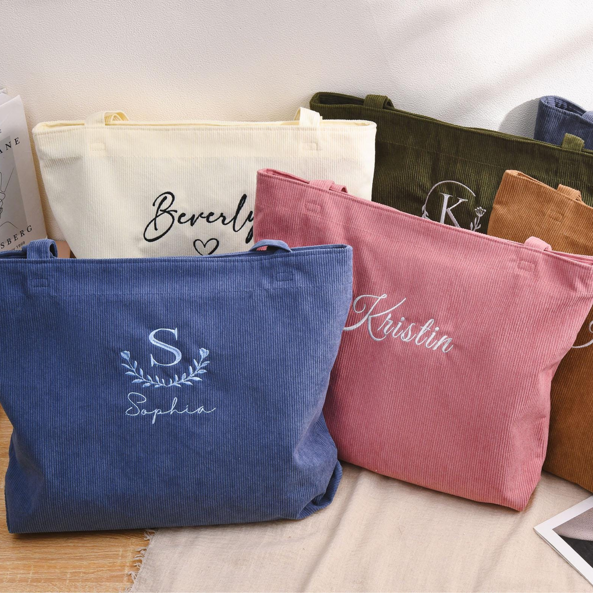 Personalized Embroidered Corduroy Tote Bag for Unique & Love | JNSBag134
