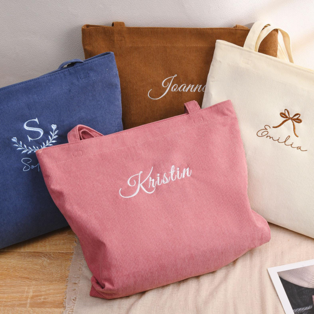 Personalized Embroidered Corduroy Tote Bag for Unique & Love | JNSBag134