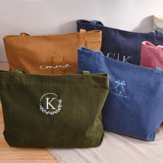 Personalized Embroidered Corduroy Tote Bag for Unique & Love | JNSBag134