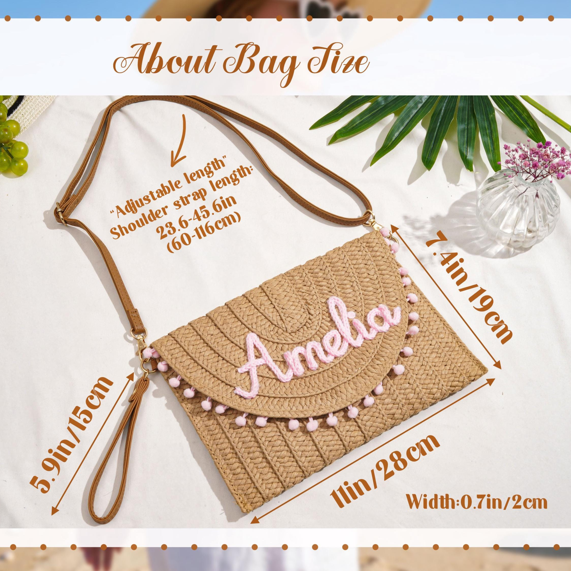 Personalized Hand Embroidered Straw Beach Tote Bag for Unique & Love | JNSBag137