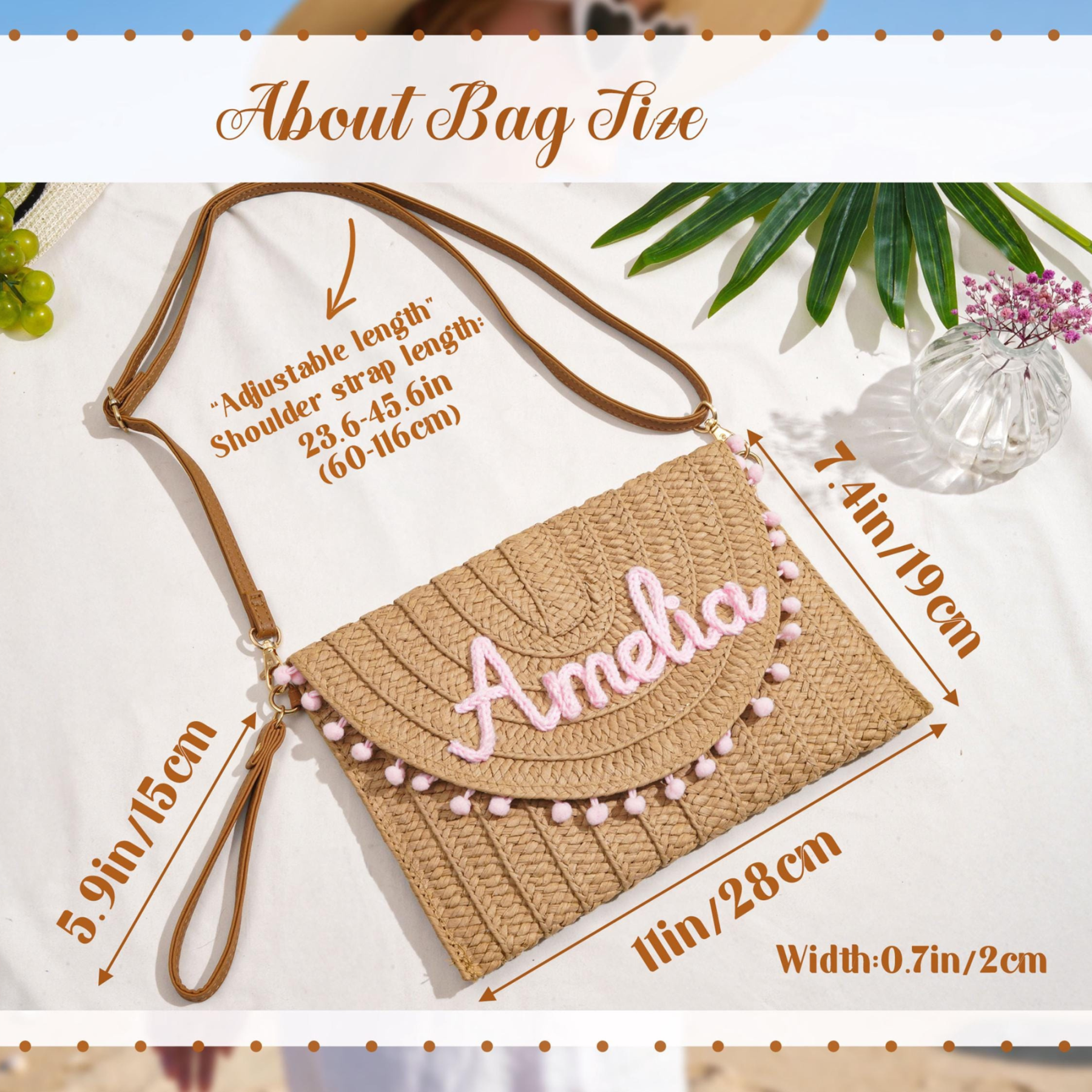 Personalized Hand Embroidered Straw Beach Tote Bag for Unique & Love | JNSBag137