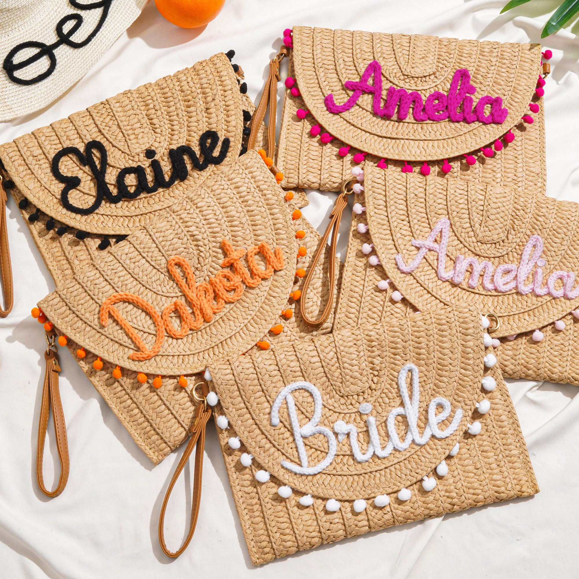 Personalized Hand Embroidered Straw Beach Tote Bag for Unique & Love | JNSBag137