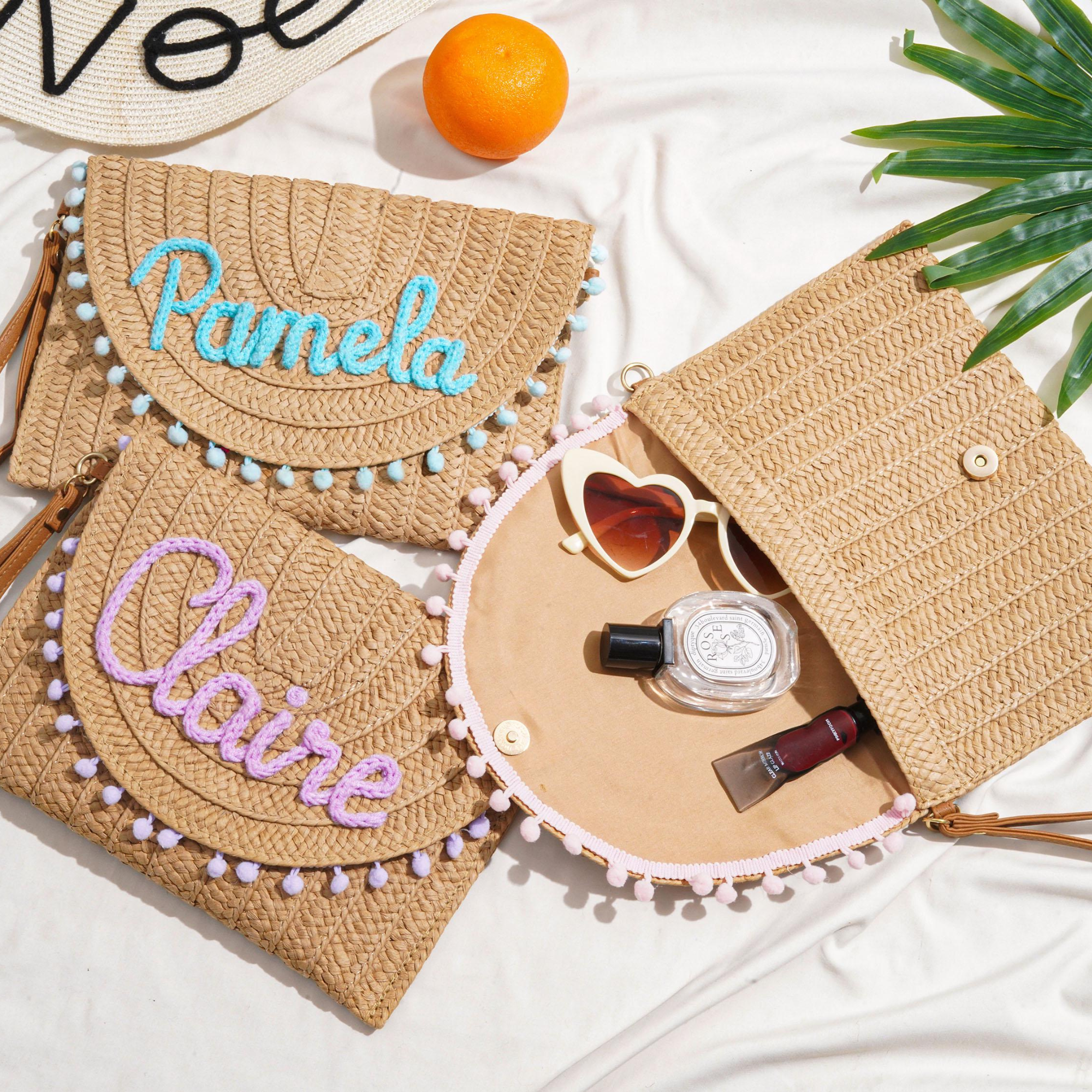 Personalized Hand Embroidered Straw Beach Tote Bag for Unique & Love | JNSBag137