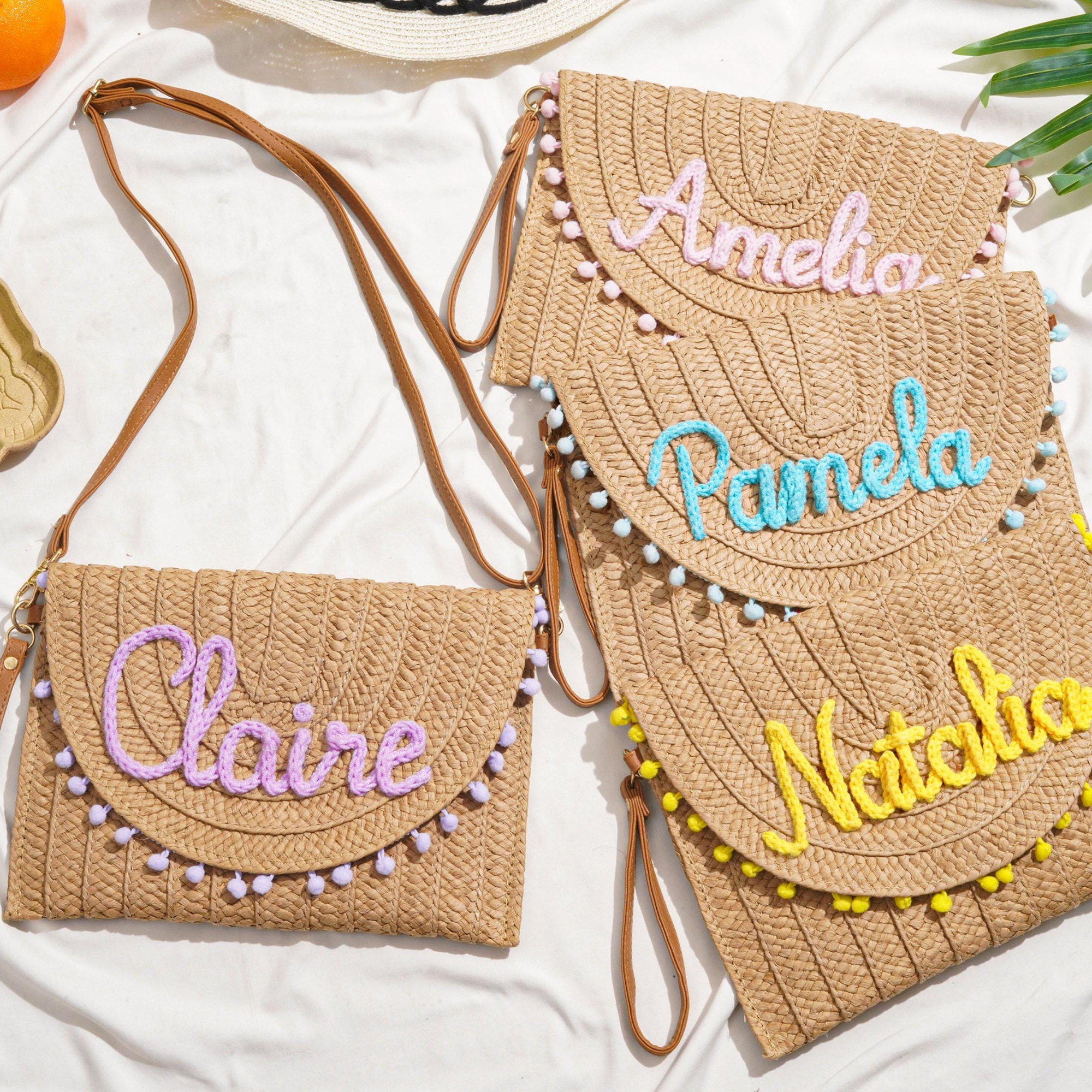 Personalized Hand Embroidered Straw Beach Tote Bag for Unique & Love | JNSBag137