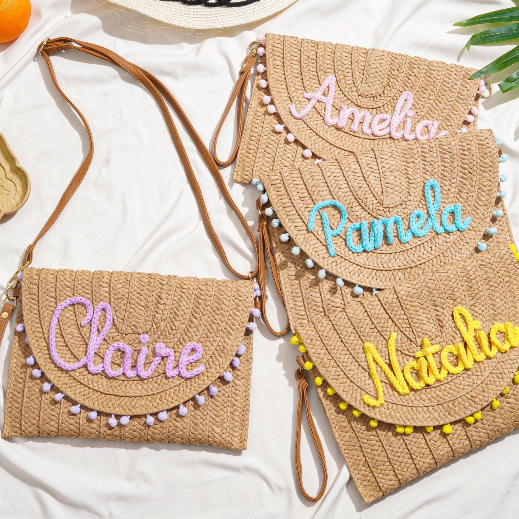 Personalized Hand Embroidered Straw Beach Tote Bag for Unique & Love | JNSBag137