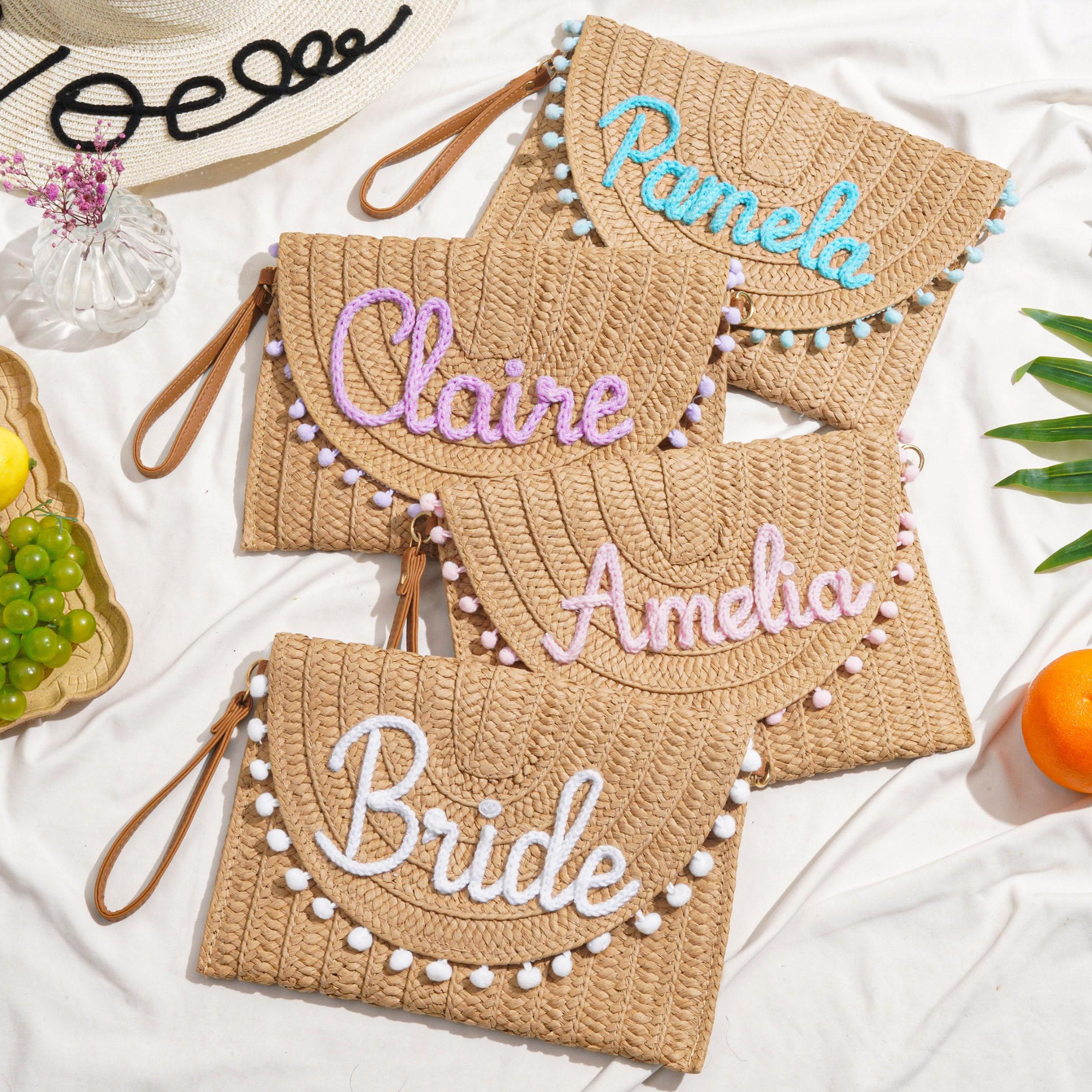 Personalized Hand Embroidered Straw Beach Tote Bag for Unique & Love | JNSBag137