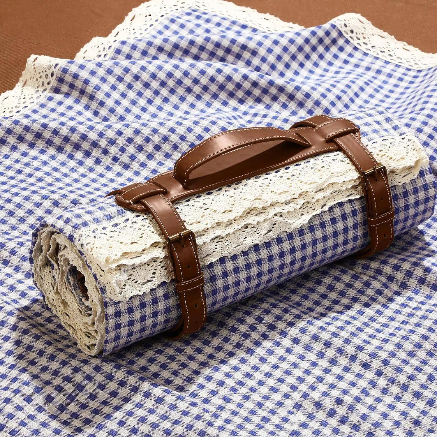 Personalized Name Embroidered Lace Gingham Picnic Blanket for Unique and Love | JNSDec226
