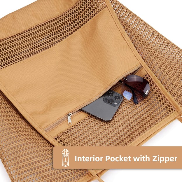 Personalized Name Mesh Beach Bag Zipper with Inner Pocket | JNSBag94