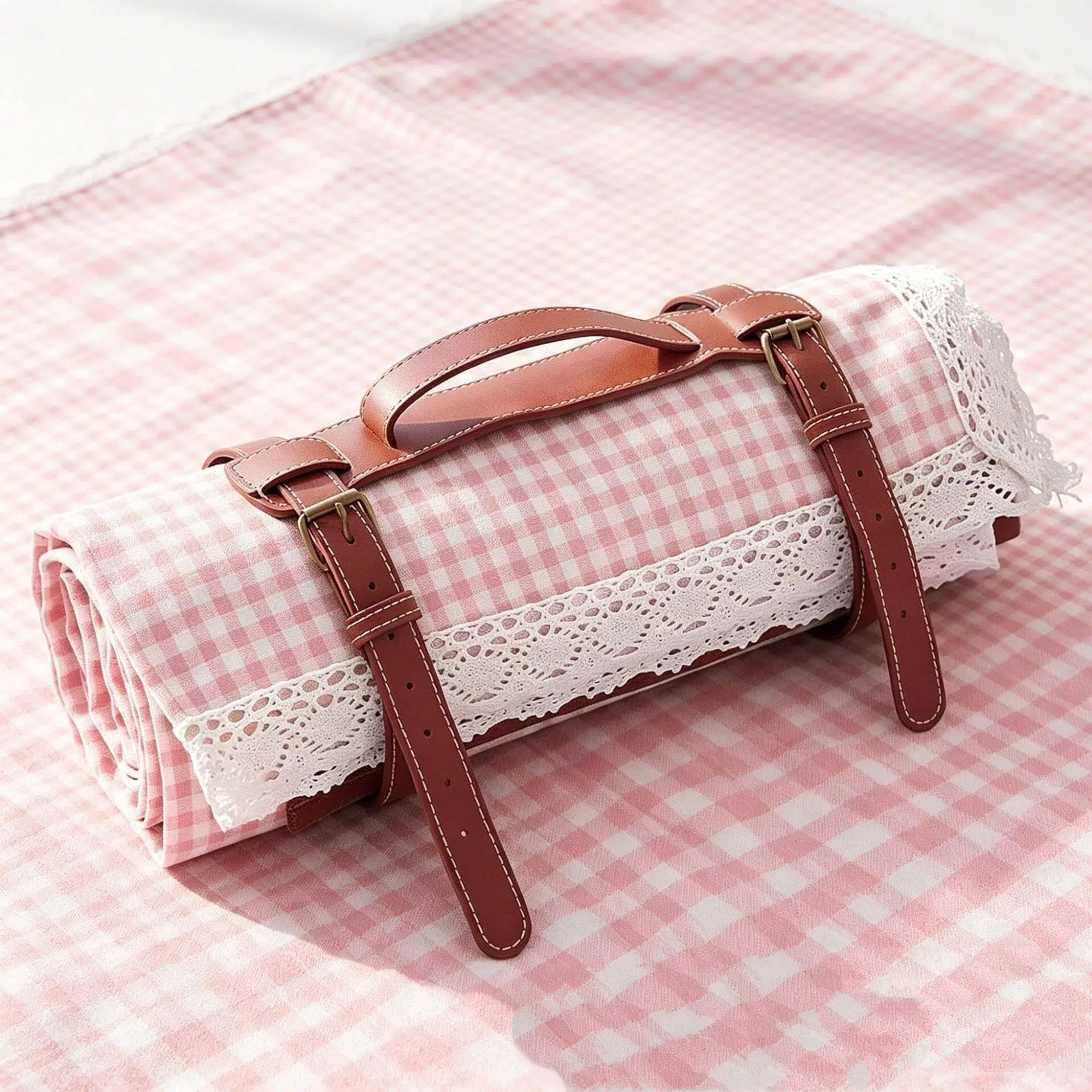 Personalized Name Embroidered Lace Gingham Picnic Blanket for Unique and Love | JNSDec226